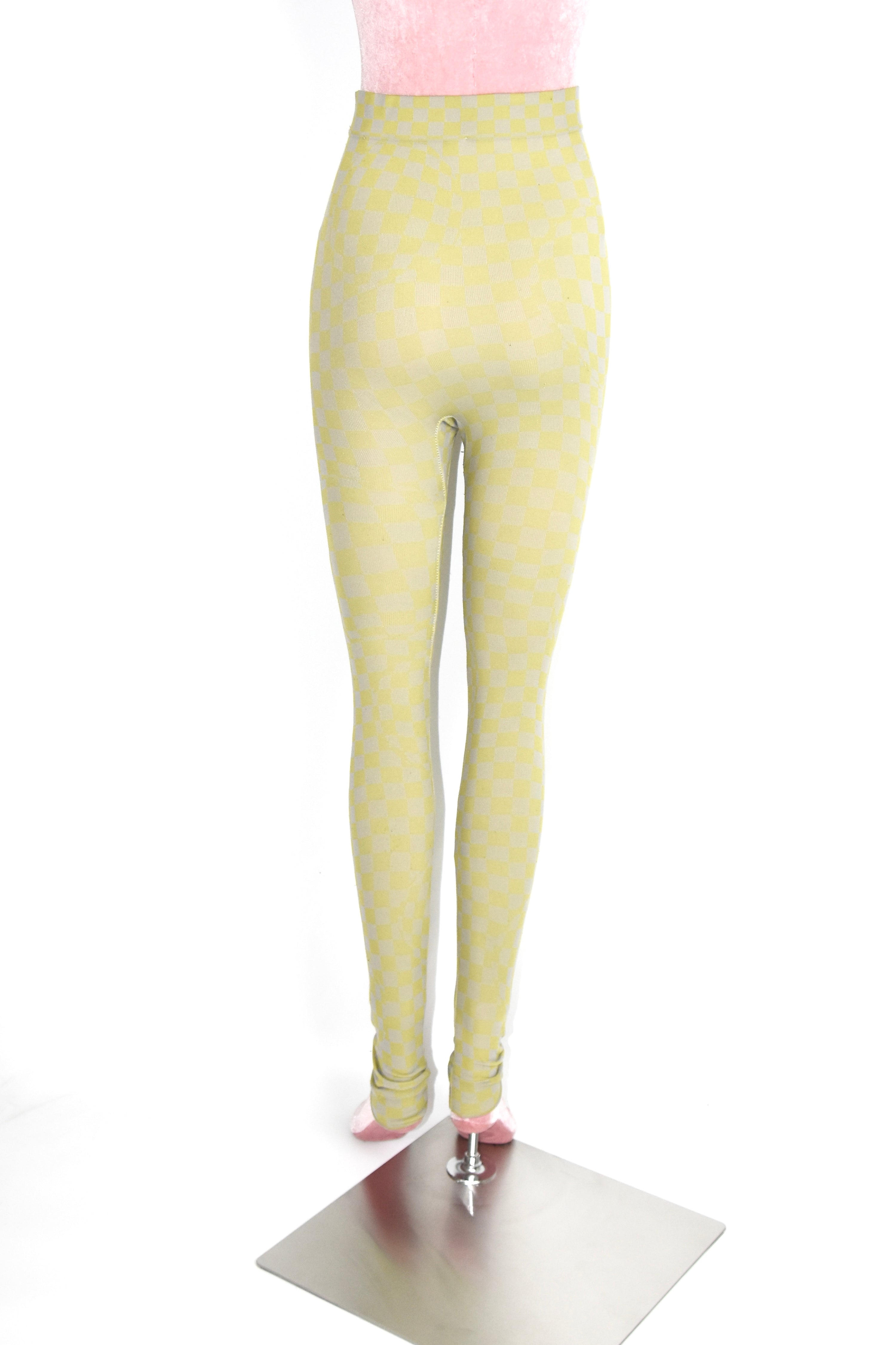 Off-White Yellow-Grey Checkered Knit Leggings