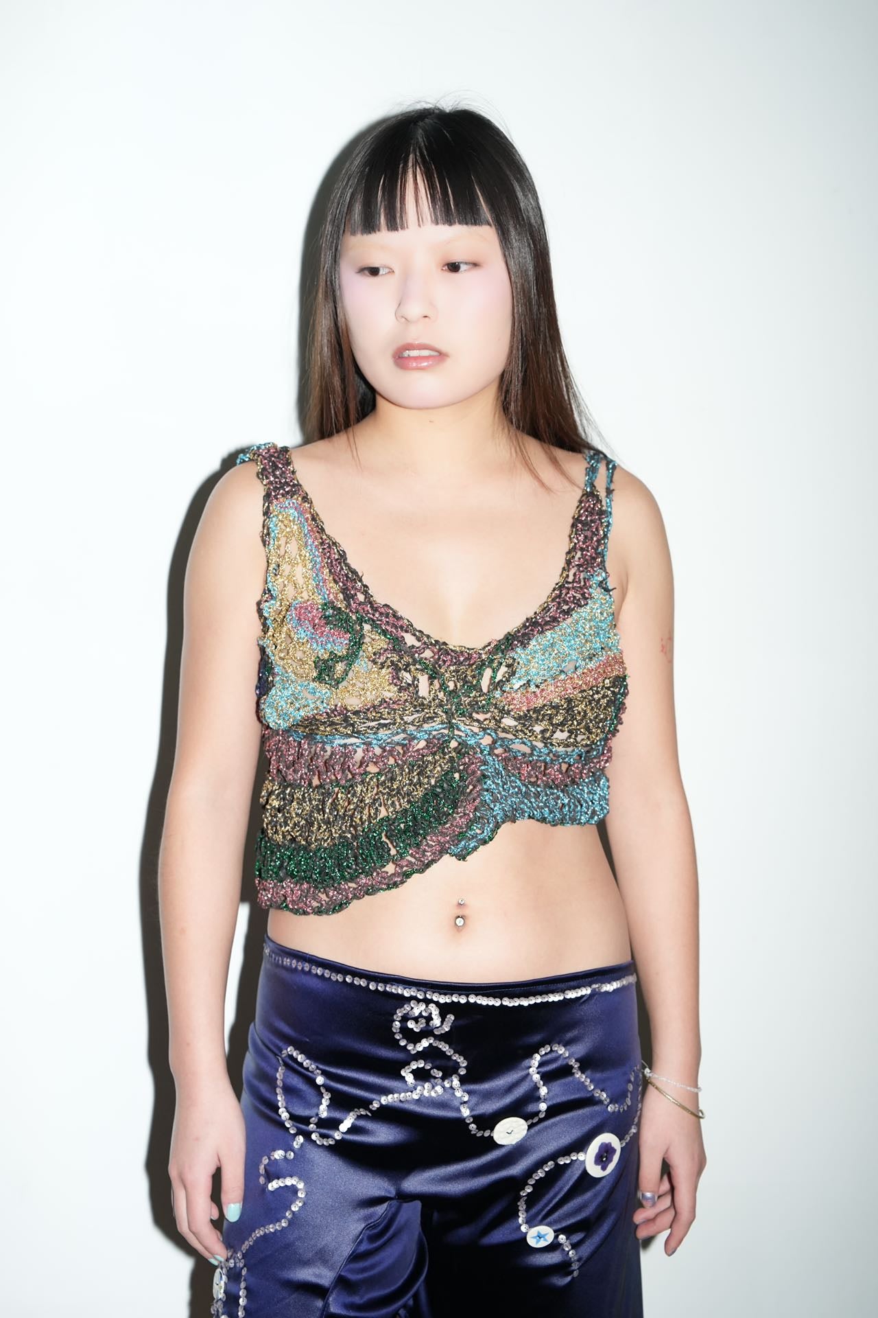 YAONOVA Hand-Crocheted Metallic Yarn Top