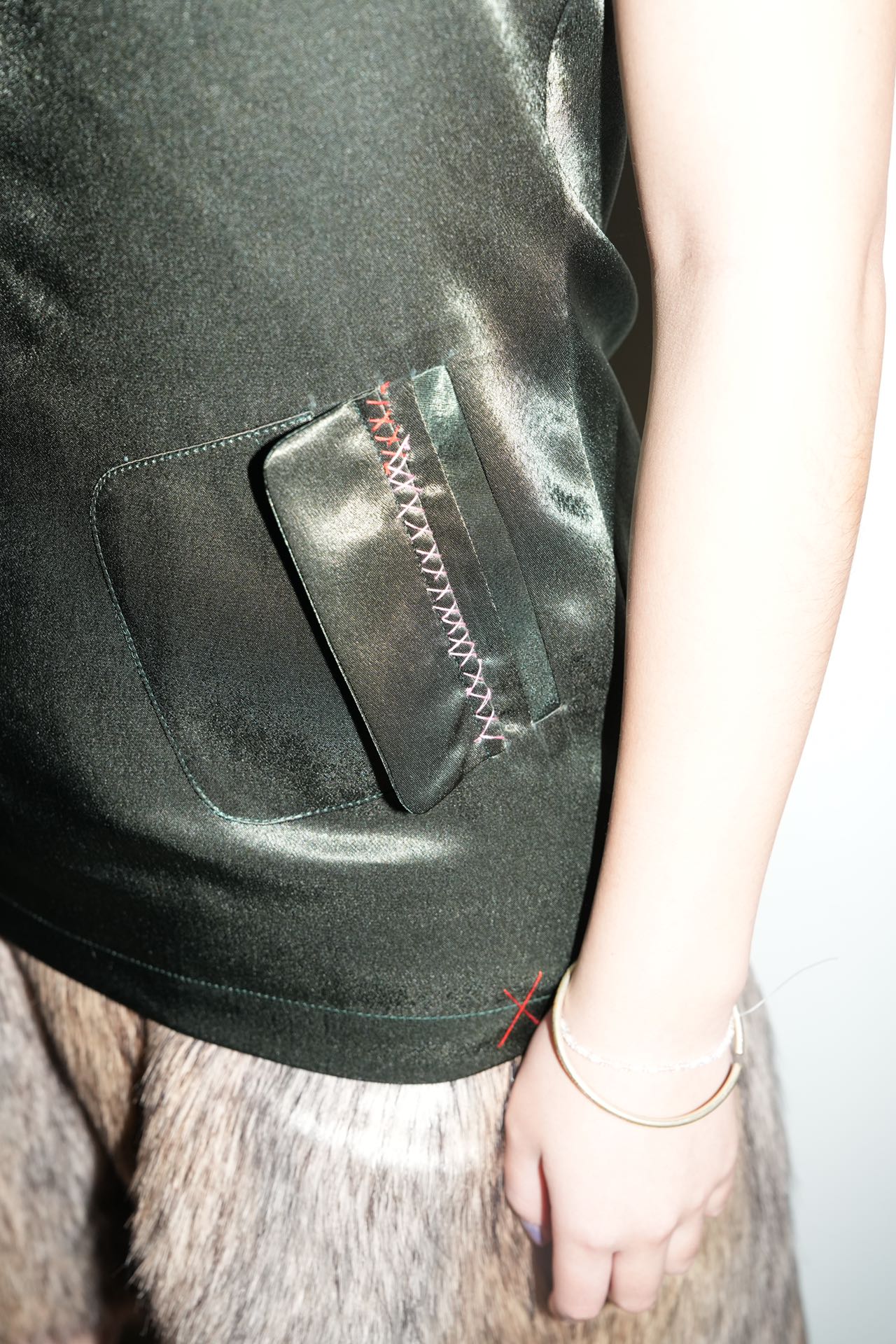 YAONOVA Embellished Satin & Faux Fur Dress