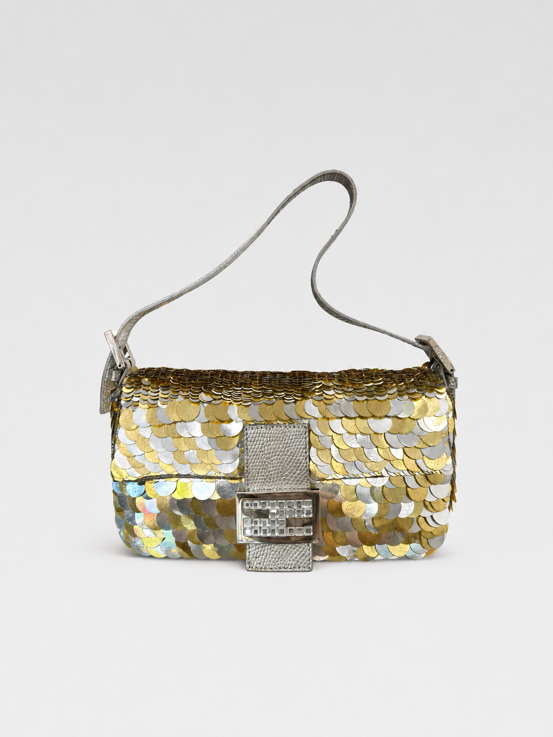 FENDI Rare Sequined Rhinestone Buckle Baguette Shoulder Bag
