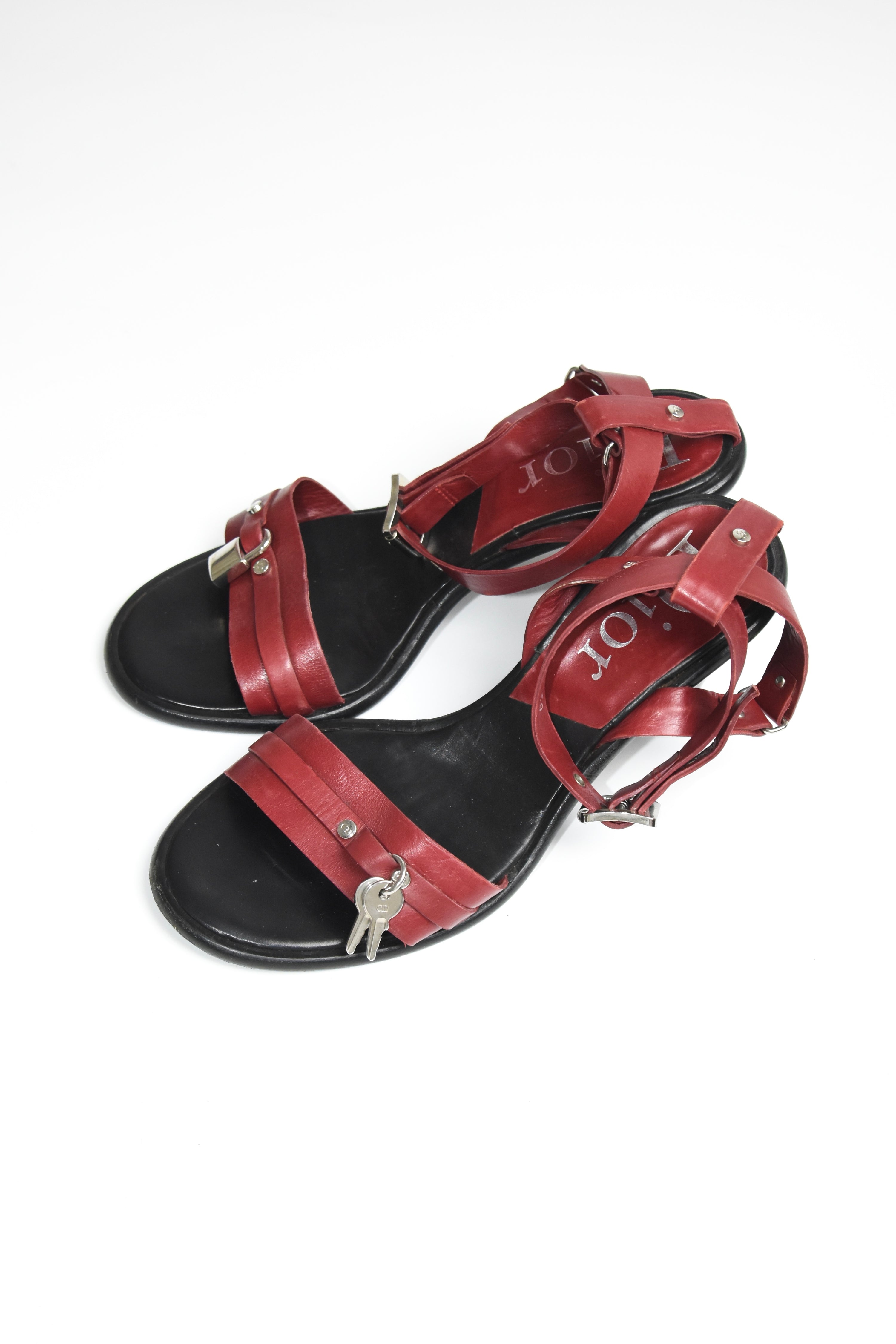 Dior by John Galliano Red Leather Padlock Heel Sandals – Y2K Archive Made in Italy
