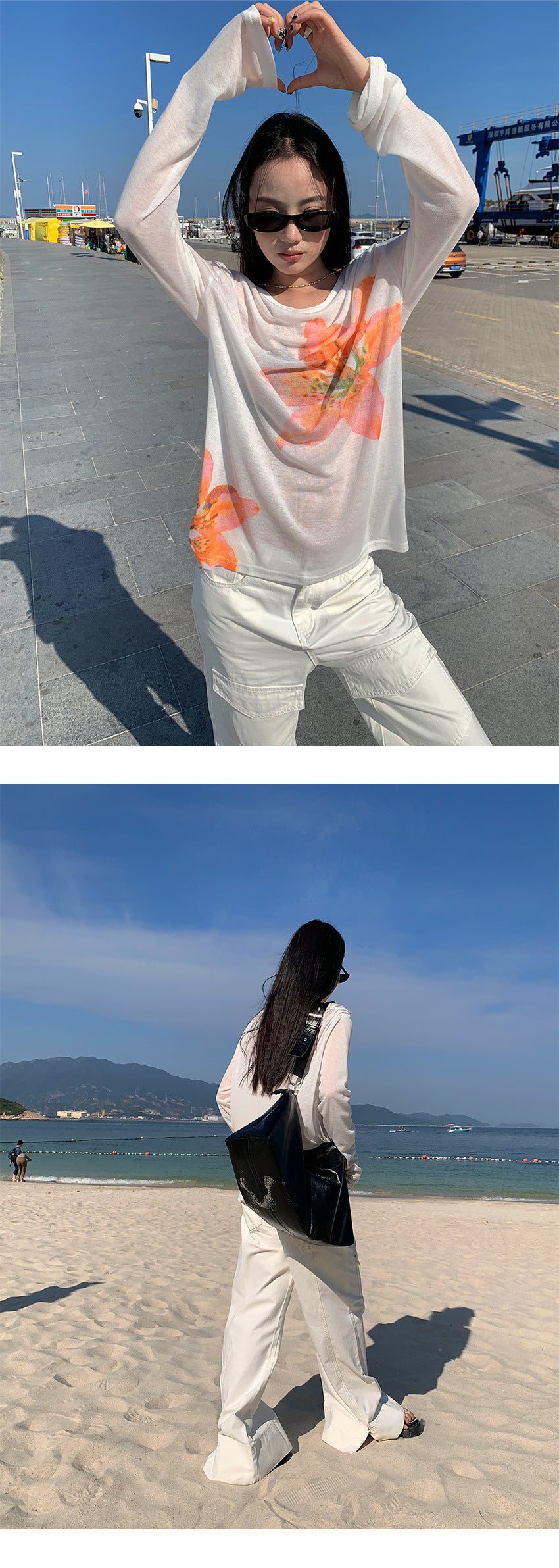 Sweet and Versatile Floral Women's T-shirt Spring Long Sleeve Loose Top