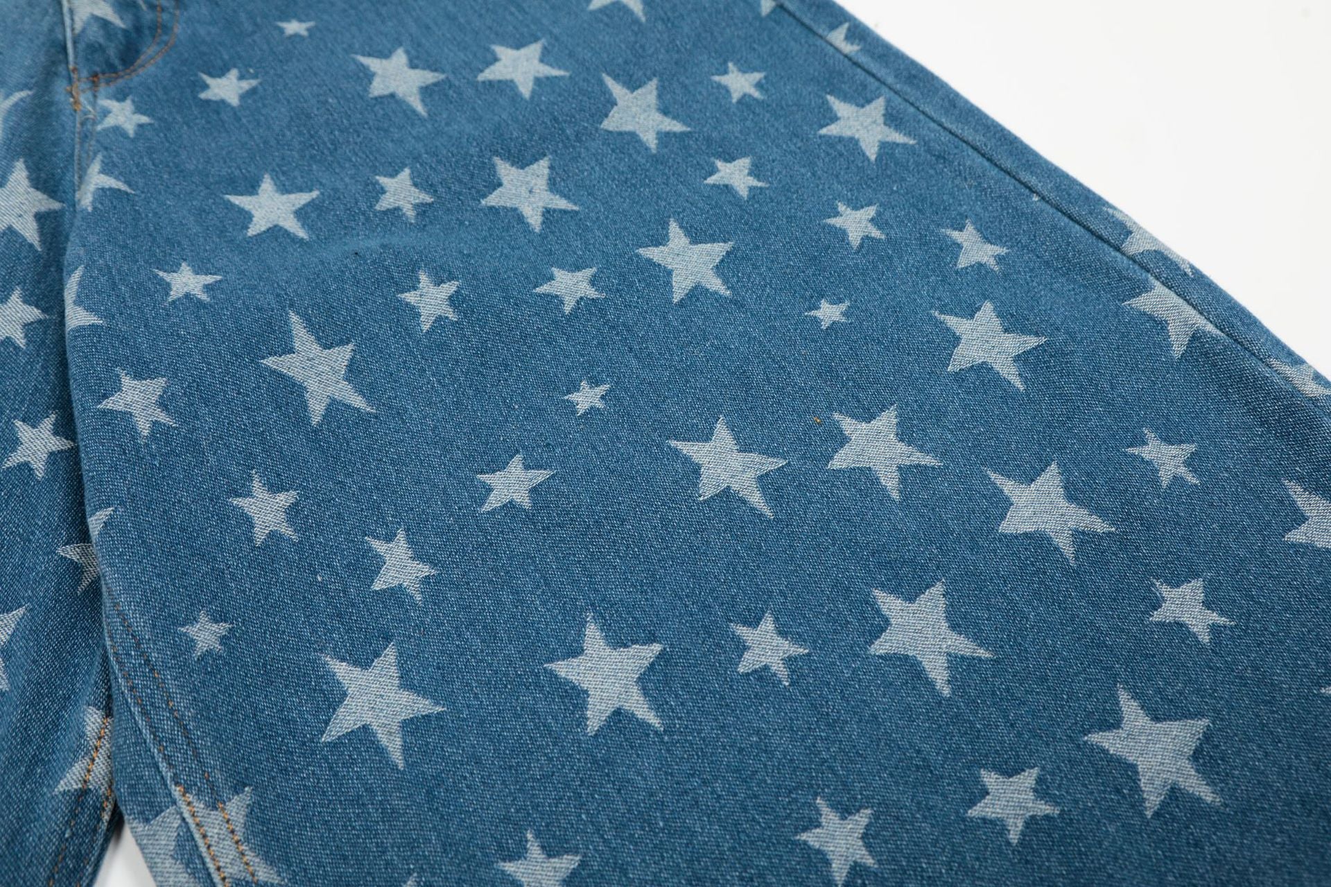 Blue and Bllack Y2K Stars Denim Shorts Straight Jeans