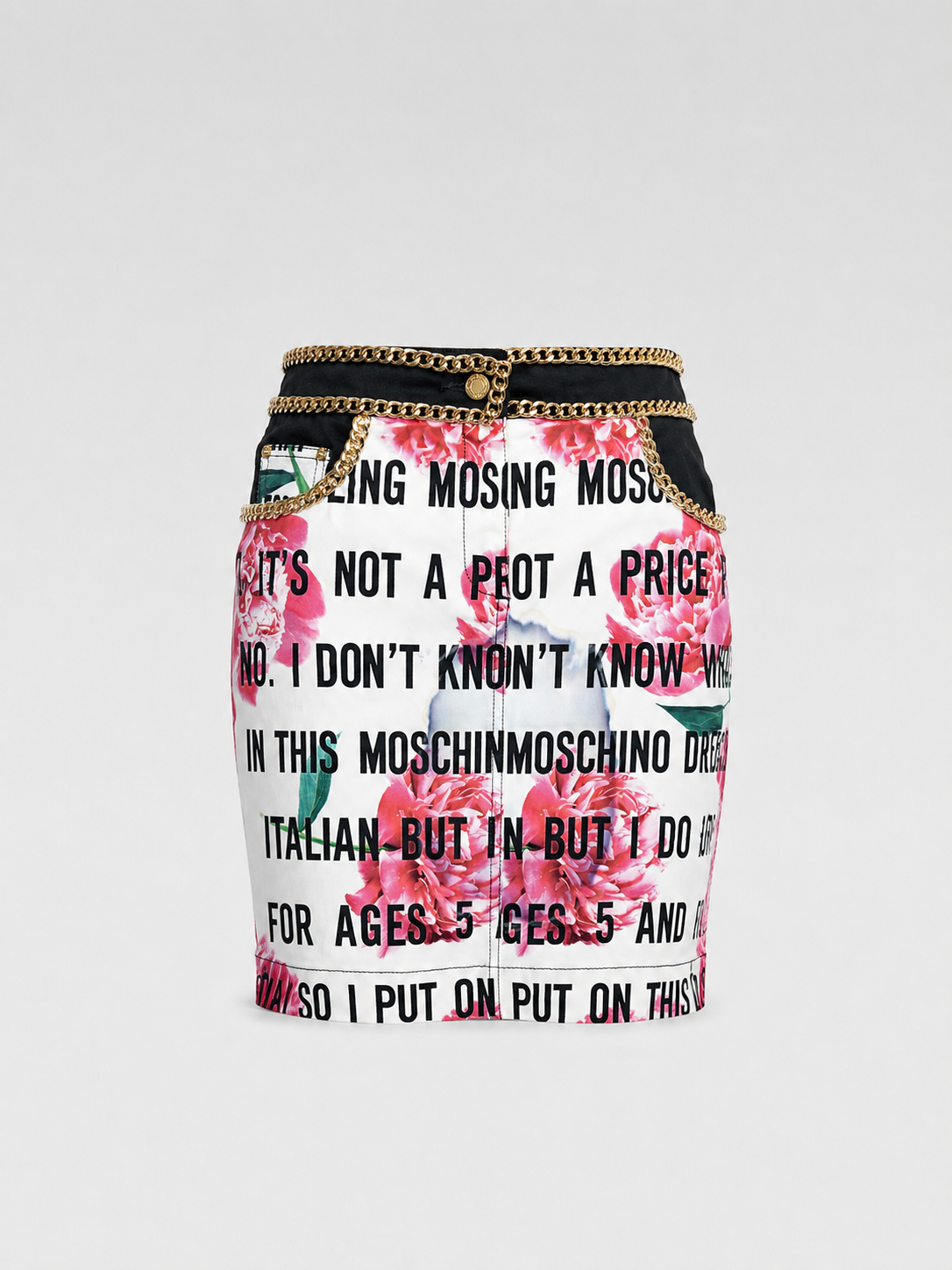 MOSCHINO Couture Text-Print Rose Chain Skirt