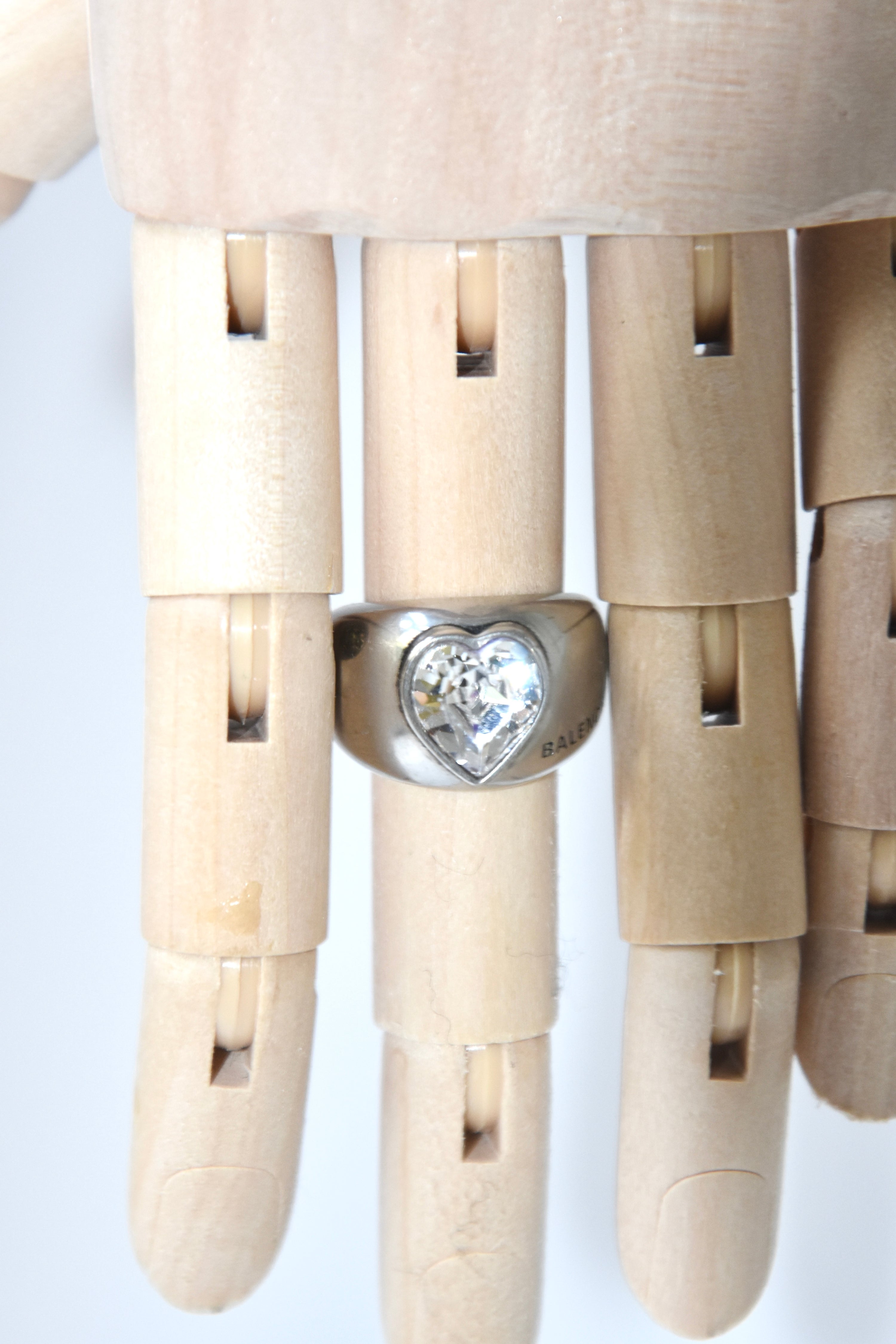 Balenciaga Silver Crystal Heart Ring