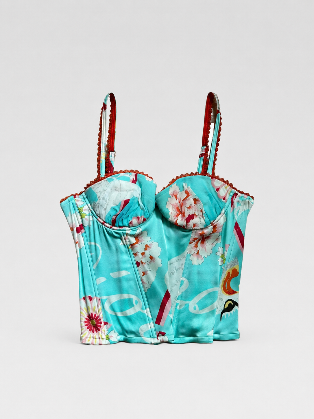 Christian Dior by John Galliano S/S 2003 Oriental Silk Corset Top – Runway Print Bustier