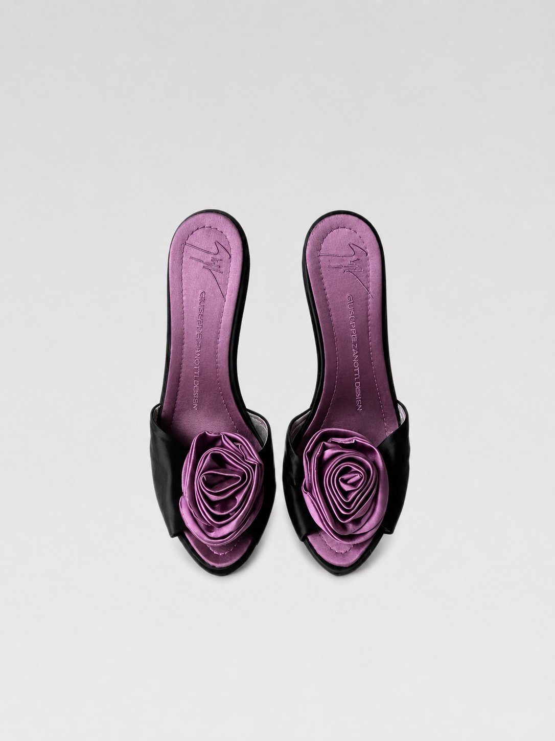 Giuseppe Zanotti Purple Satin Rosette Platform Mule Heels 11cm