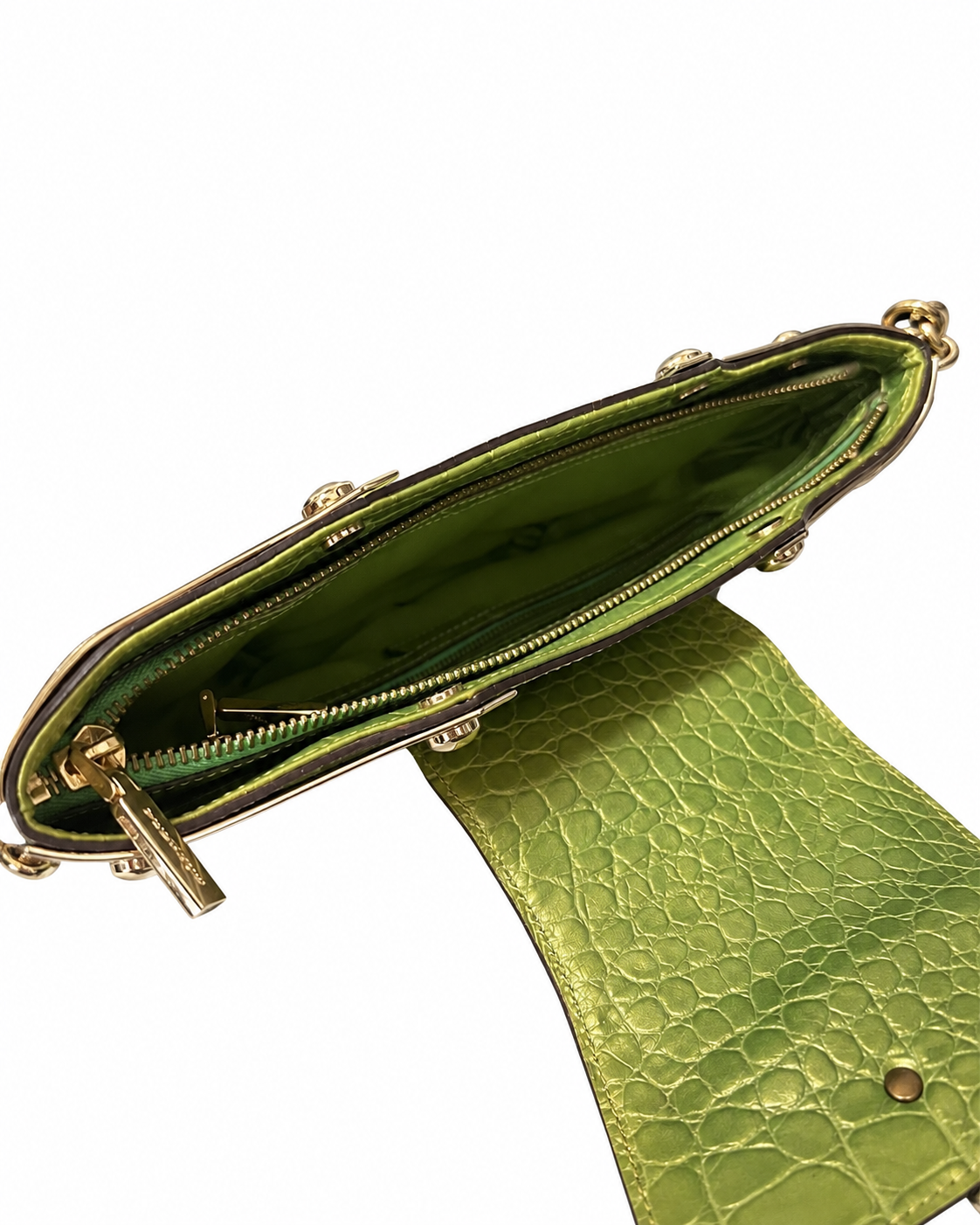 Vintage Versace Green Croc-Embossed Shoulder Bag – Rare Y2K Medusa Chain Bag | Collector’s Archive