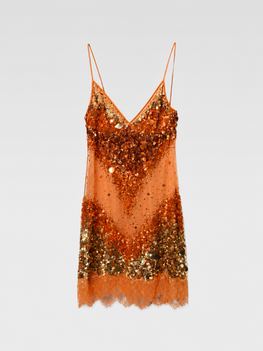 Dolce & Gabbana Vintage Silk Sequin Dress Orange Lace Slip Dress Handmade Couture Evening Dress