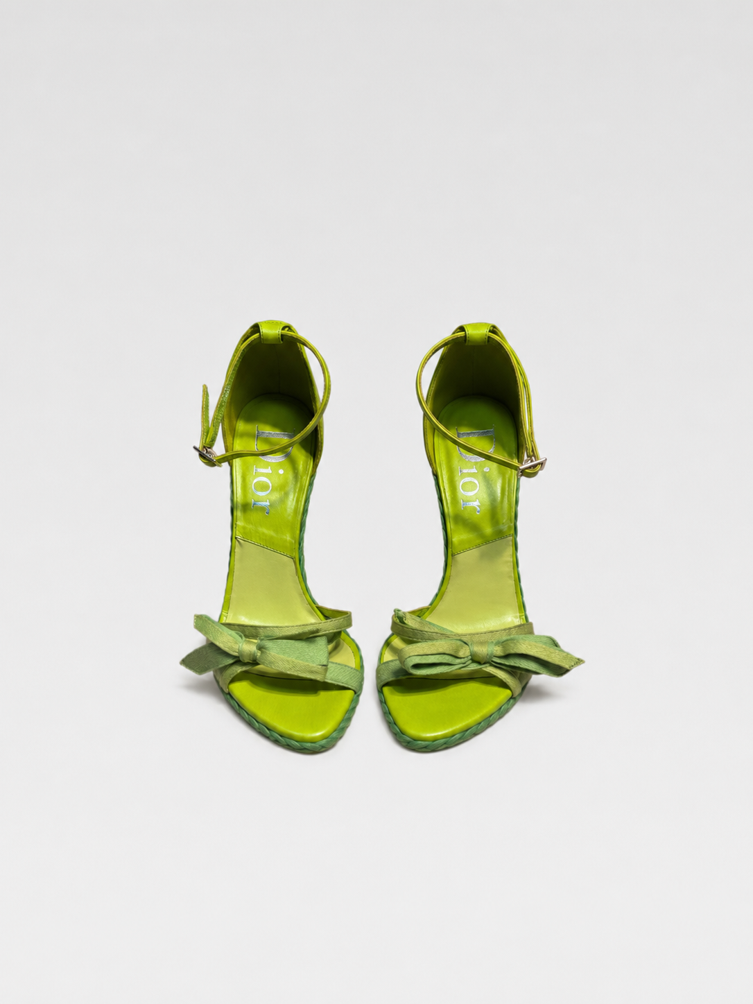 Christian Dior by John Galliano SS2007 Runway Sandals – Madame Butterfly Lime Green Silk Bow Wedge Heels Rare Museum Archive Piece Italy