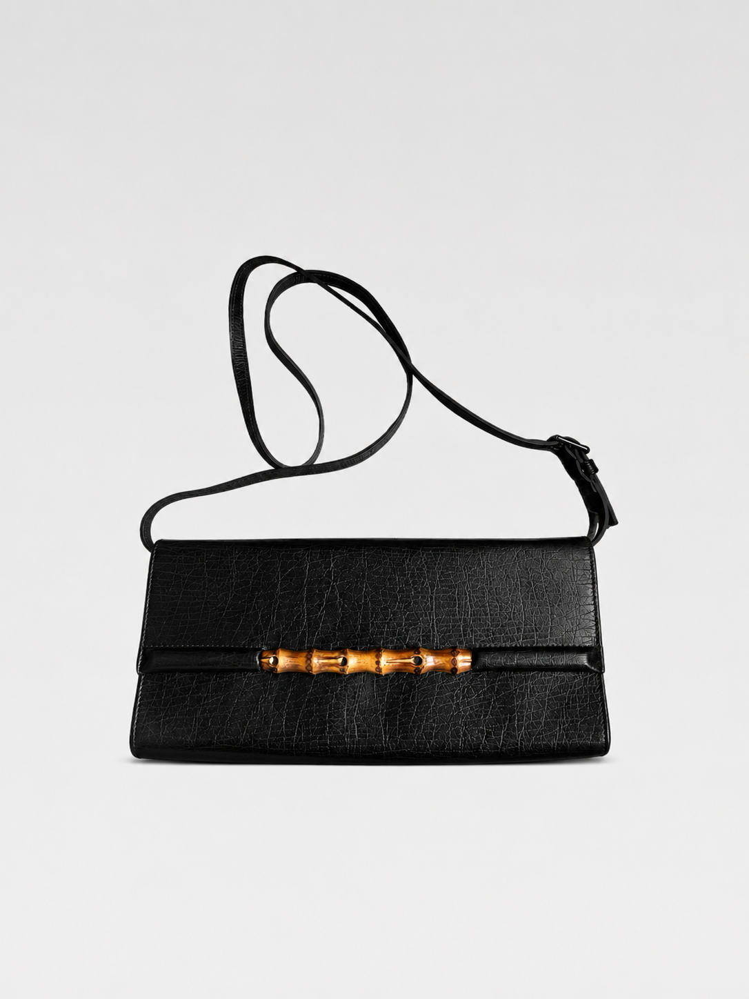 Gucci Vintage Black Leather Bamboo Shoulder Bag