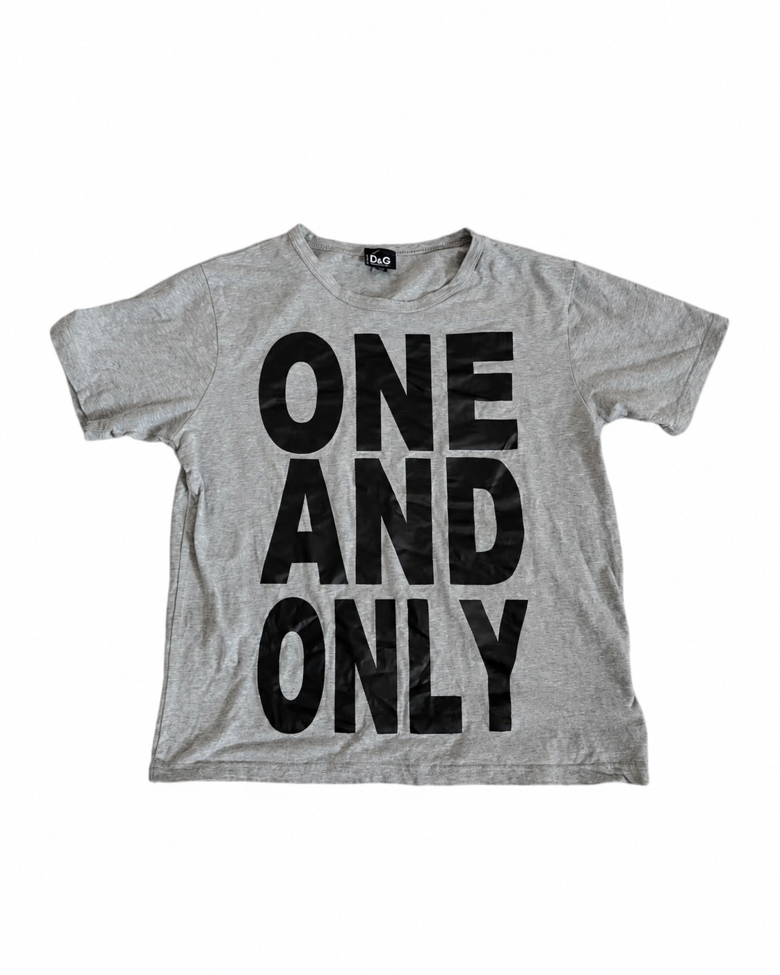 Vintage D&G Dolce & Gabbana “ONE AND ONLY” Slogan T-Shirt – Rare 00s Grey Graphic Tee | Unisex M