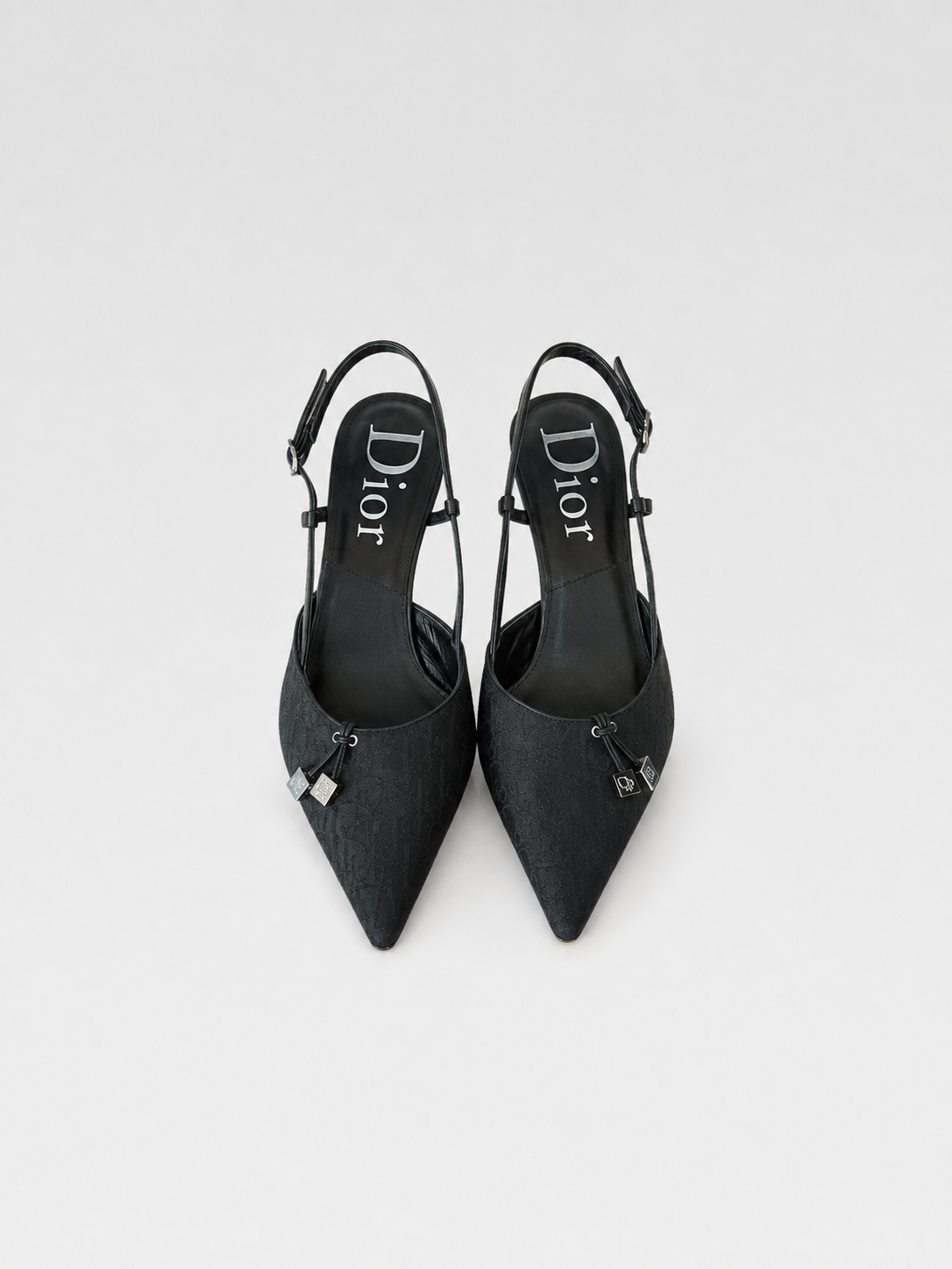 CHRISTIAN DIOR BY JOHN GALLIANO Rare Black Oblique Dice Monogram Pointed-Toe Slingback Heels