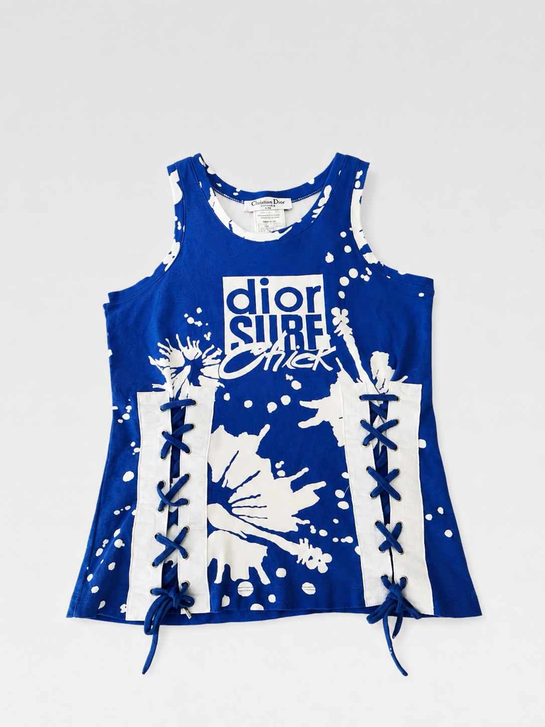 Christian Dior “Dior Surf Chic” Lace-Up Tank Top – Blue Graphic Logo Y2K Archive Piece