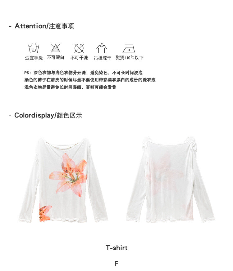 Sweet and Versatile Floral Women's T-shirt Spring Long Sleeve Loose Top