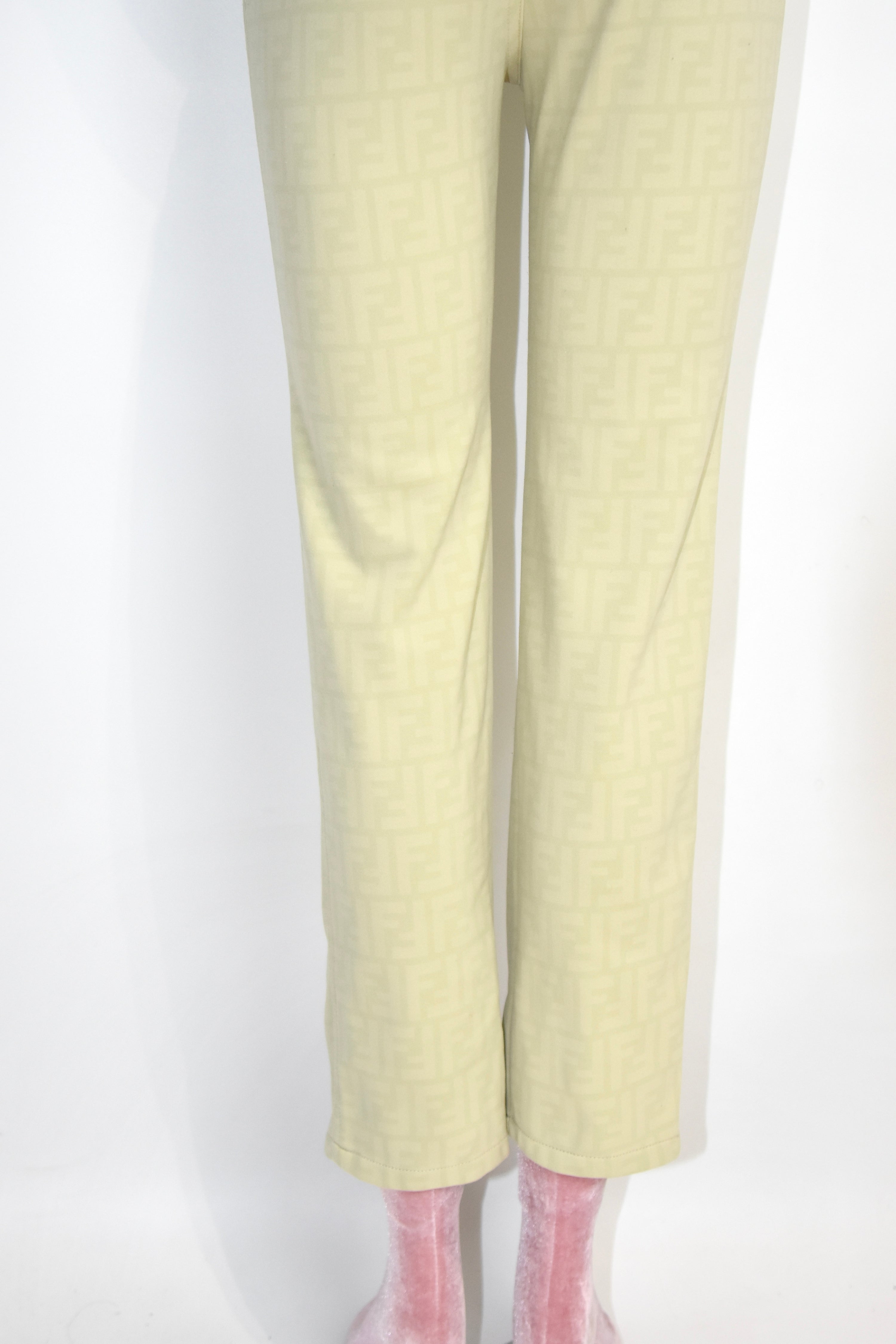 FENDI Vintage FF Monogram Jacquard Pants – Beige – Women’s W29 – Made in Italy（Early 2000s / Straight Fit）