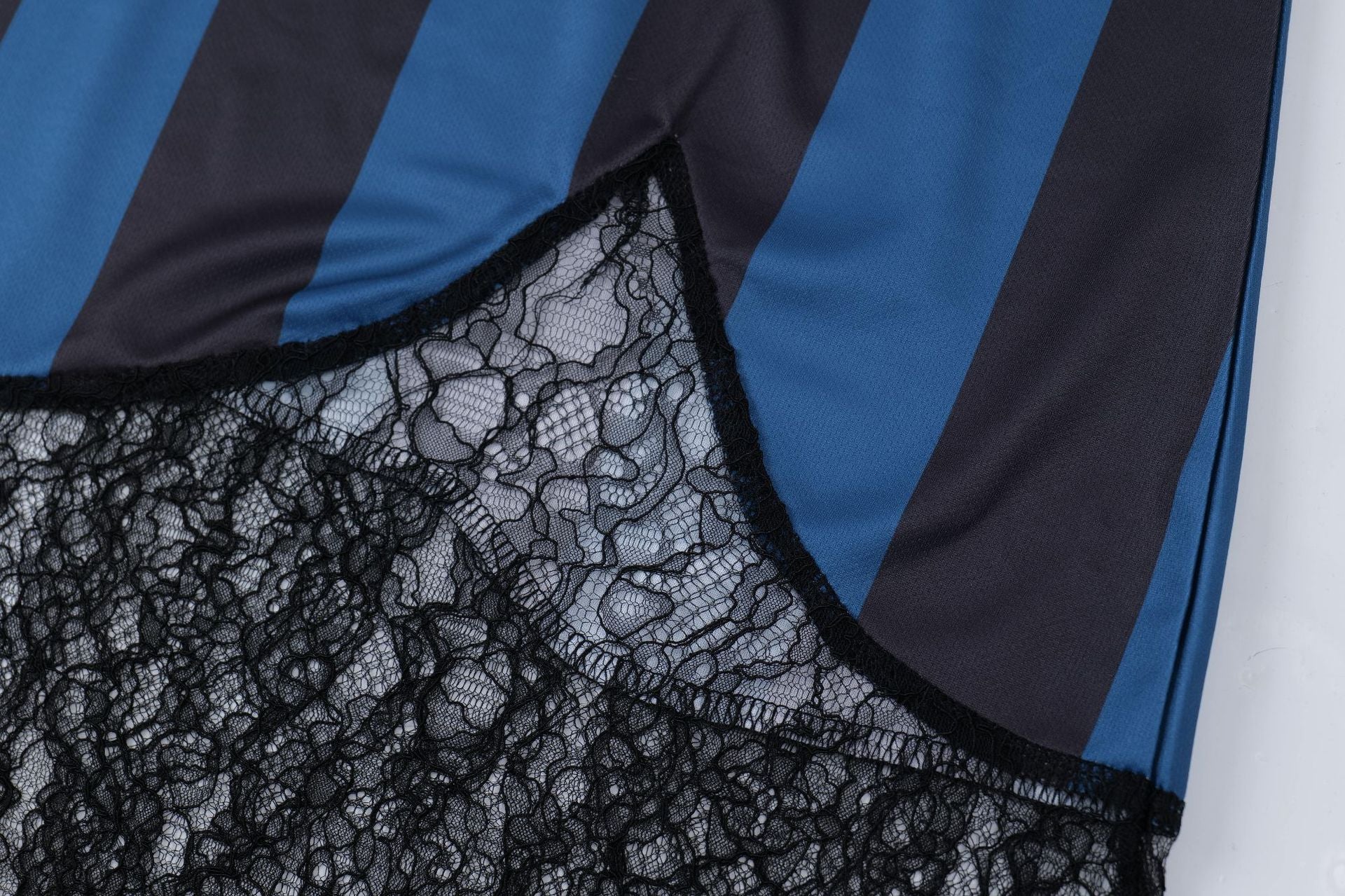 No.78 Blue Striped Lace Edge Jersey Football Style Strap Dress