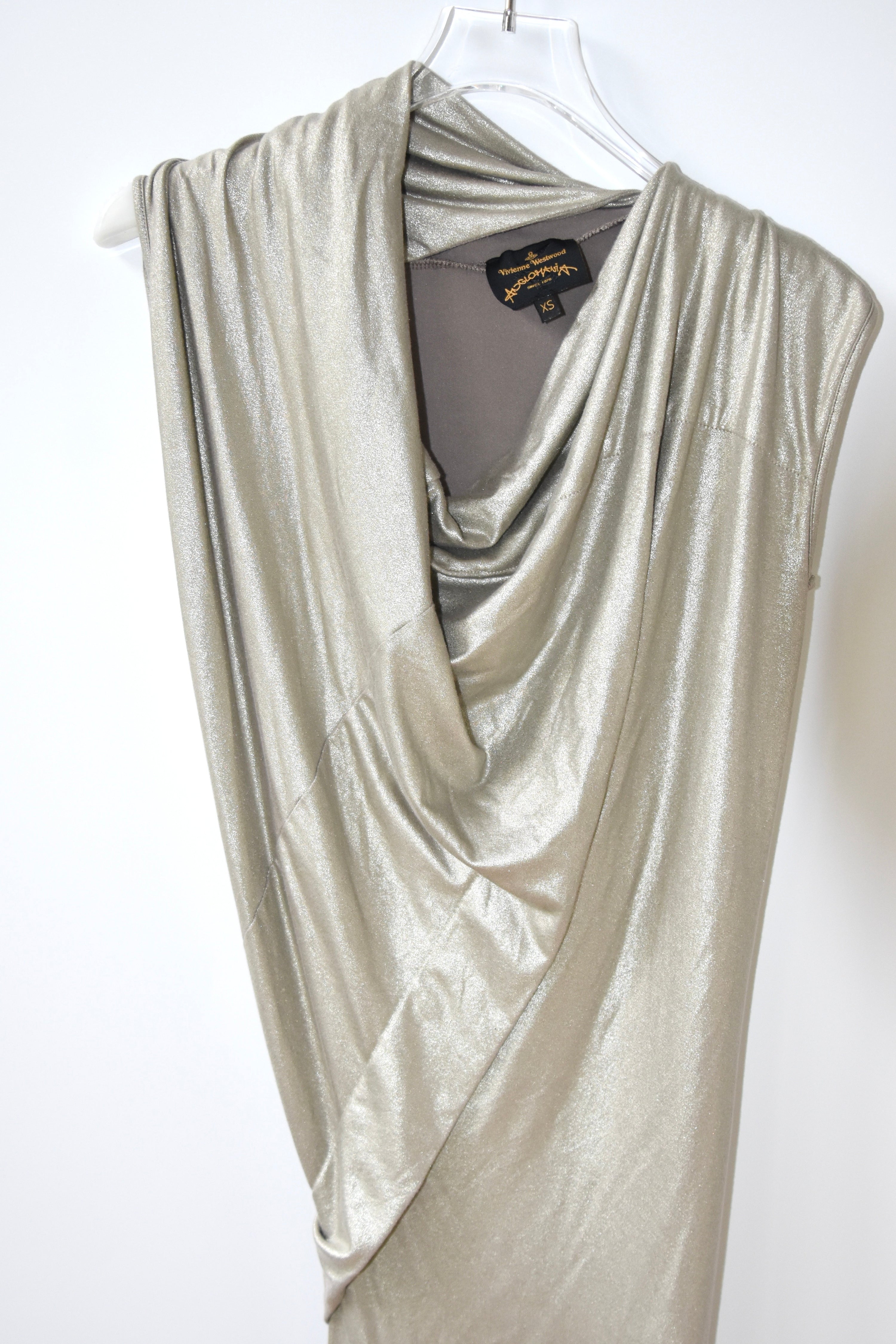 Vivienne Westwood Anglomania Draped Metallic Gold Asymmetric Dress – Italian Made Sculptural Archive Piece