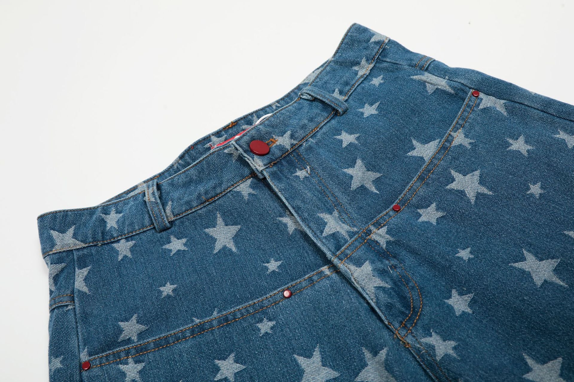 Blue and Bllack Y2K Stars Denim Shorts Straight Jeans