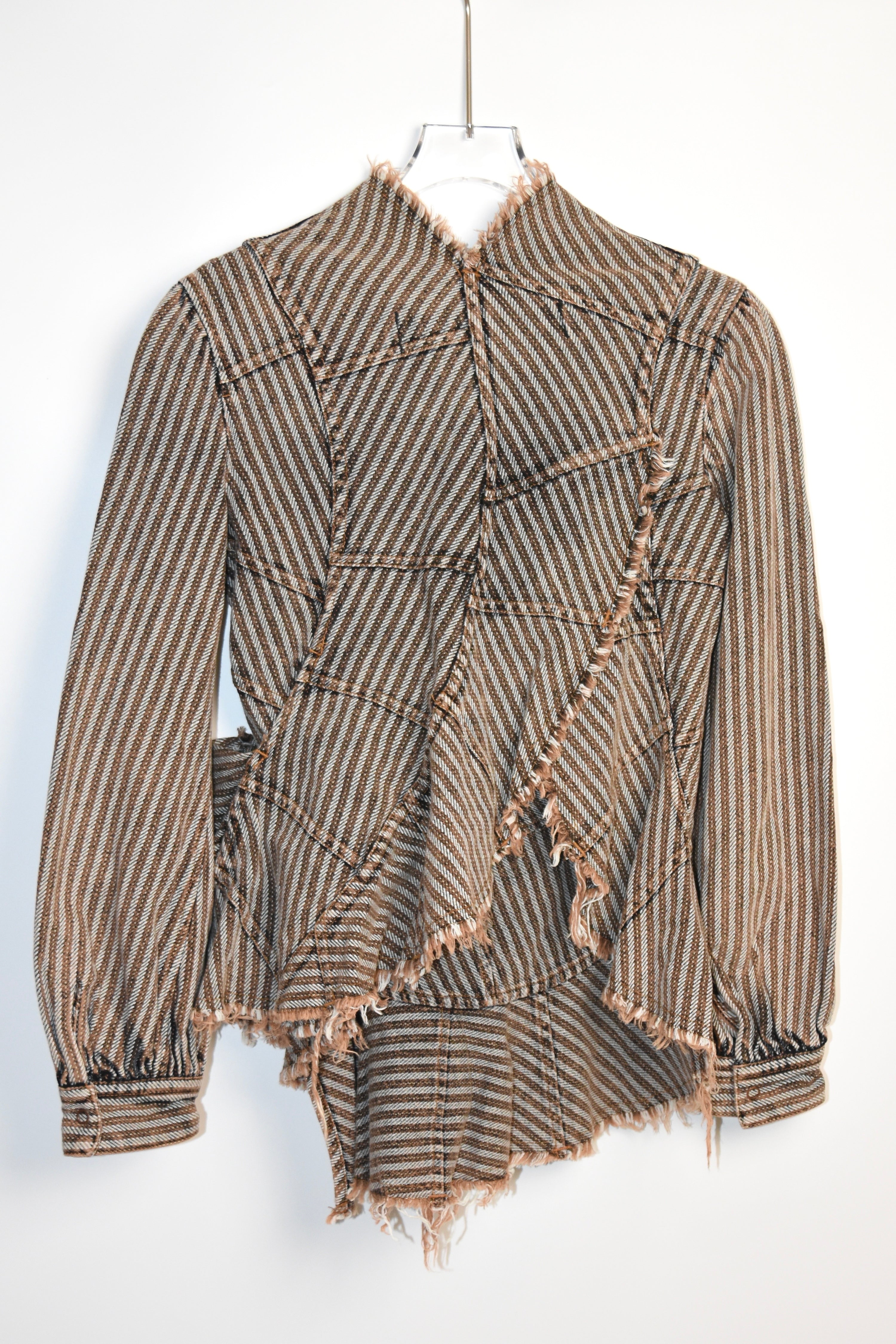 Junya Watanabe COMME des GARÇONS AD2001 Deconstructed Frayed Striped Layered Jacket – Size S