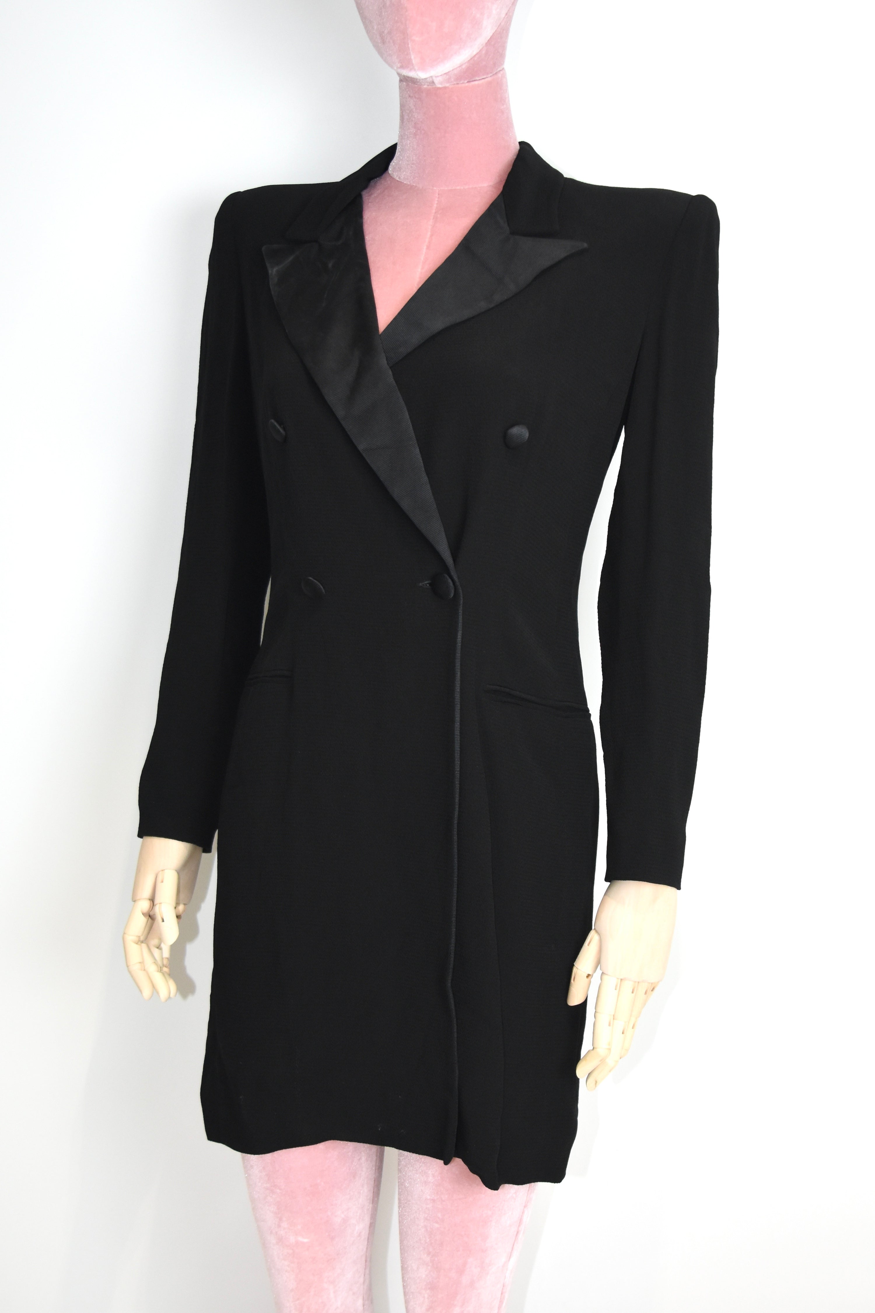 Giorgio Armani Double-Breasted Tailored Blazer Dress – Black Minimalist Power Suit Archive Piece