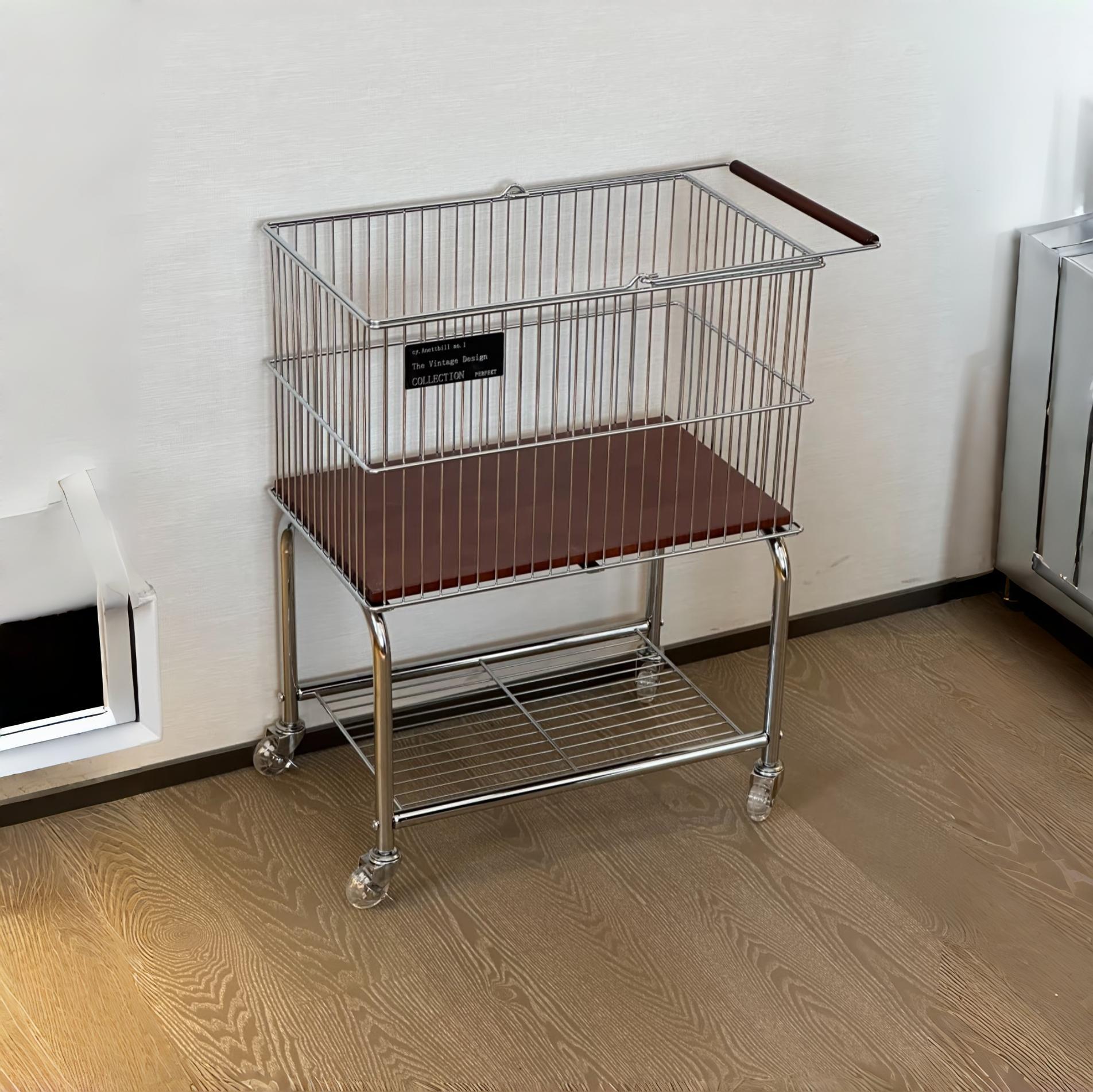 Vintage Style Double-Layer Mobile Laundry Basket for Home Bathroom Clothes Storage Bin High-Value Light Luxury Storage Rack