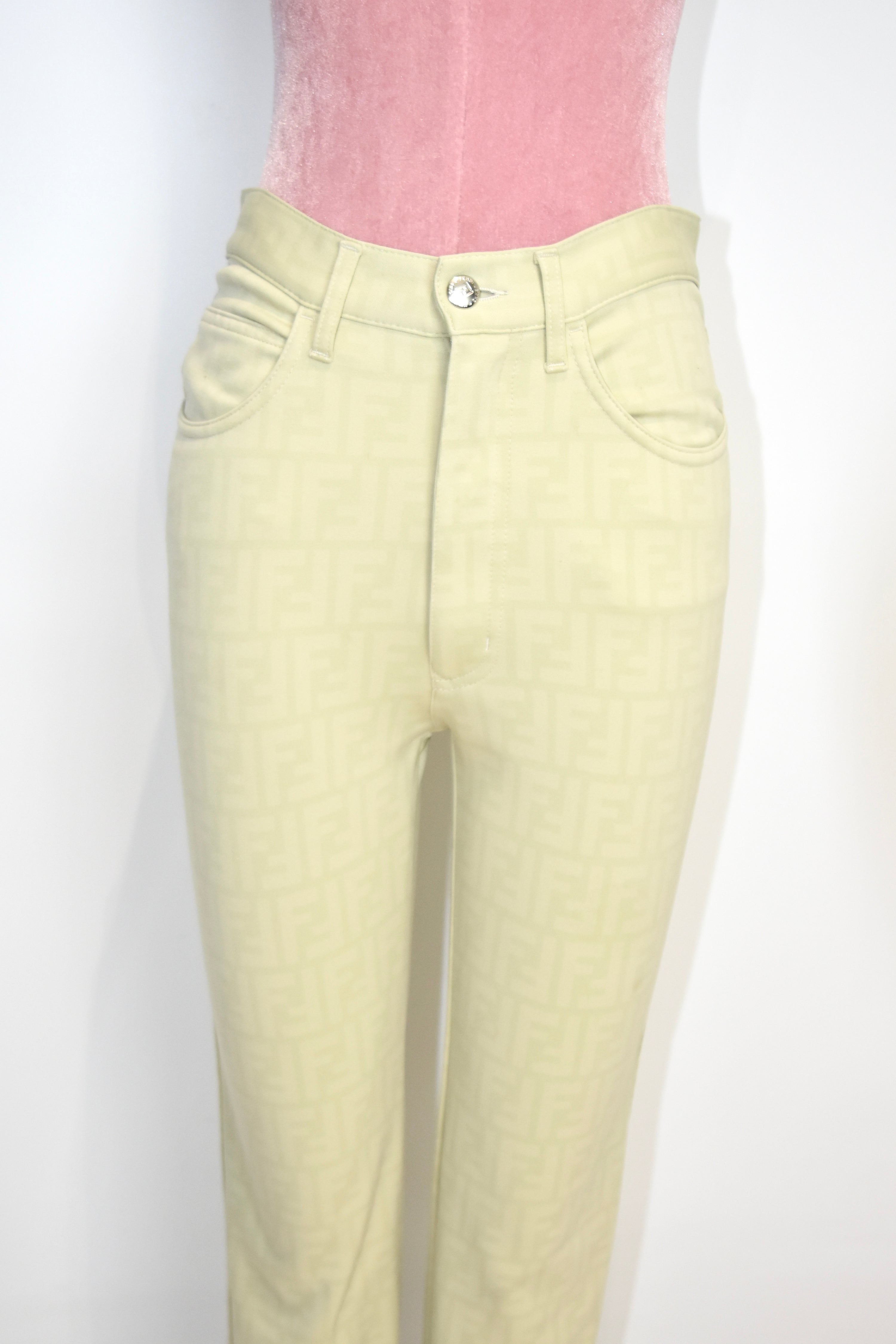 FENDI Vintage FF Monogram Jacquard Pants – Beige – Women’s W29 – Made in Italy（Early 2000s / Straight Fit）