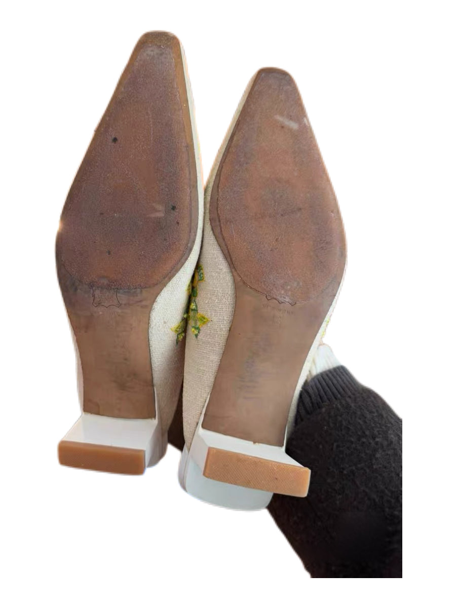 FENDI Vintage Beaded & Embroidered Pointed-Toe Slingback Heels