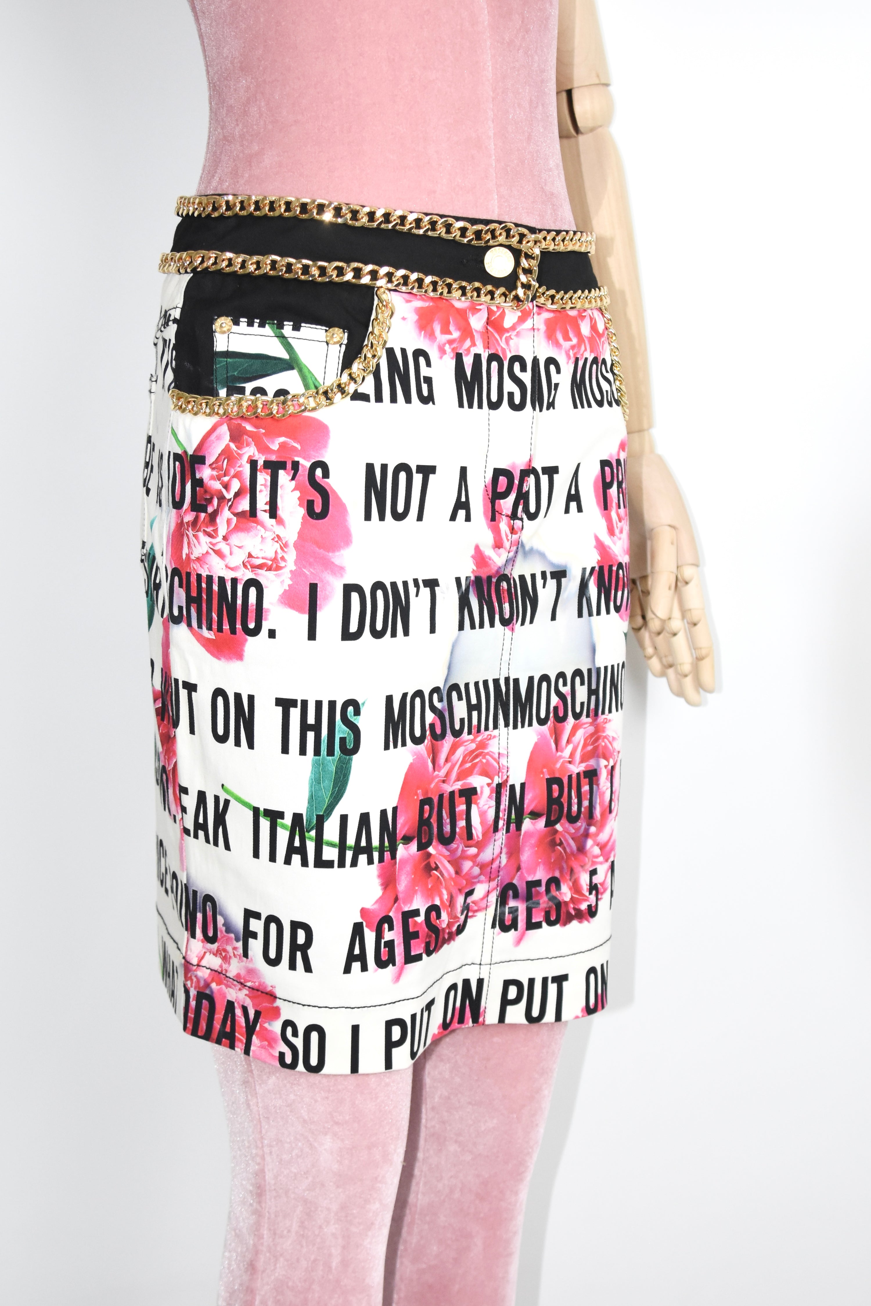 MOSCHINO Couture Text-Print Rose Chain Skirt