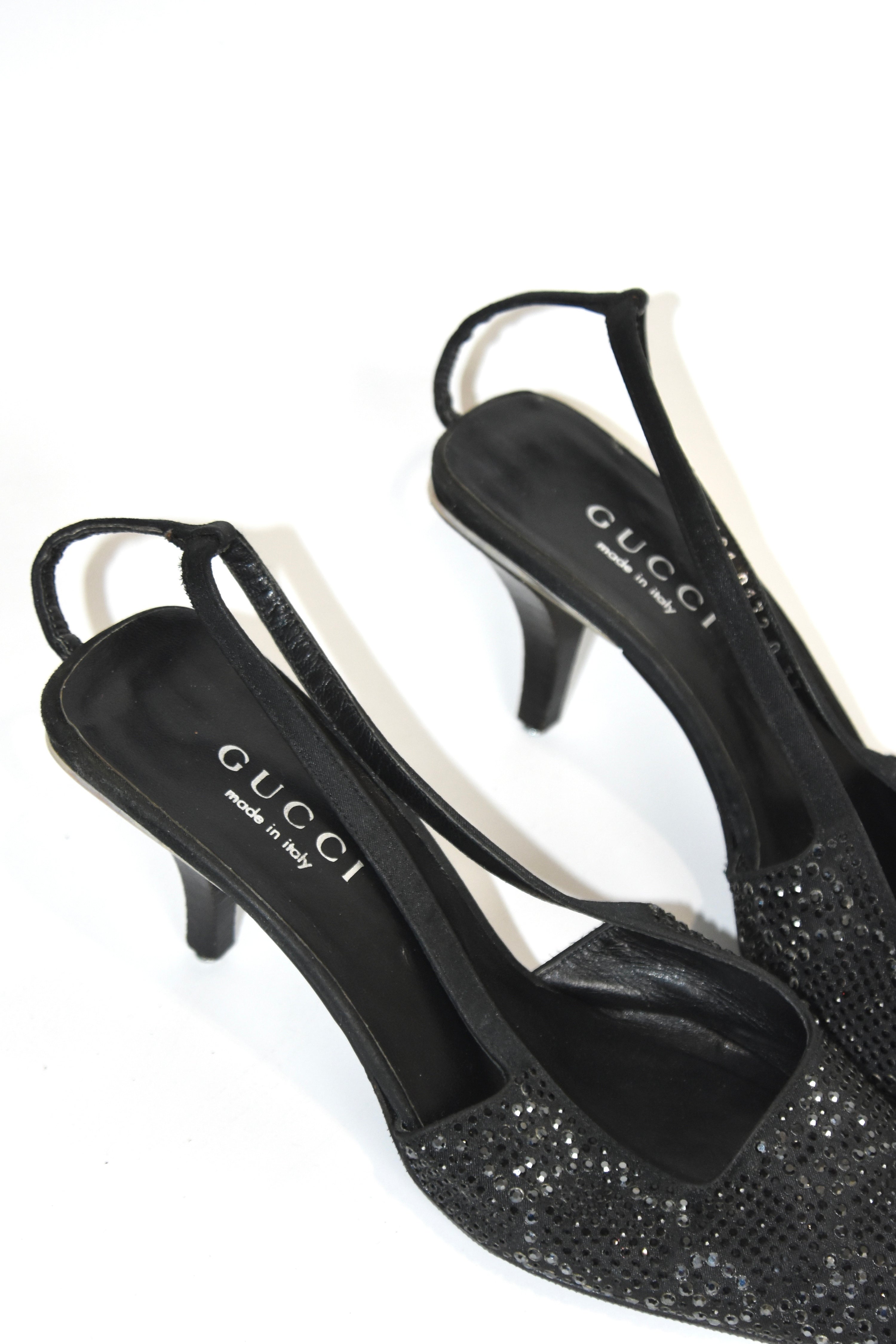 Gucci S/S 1998 Swarovski Crystal GG Slingback Heels