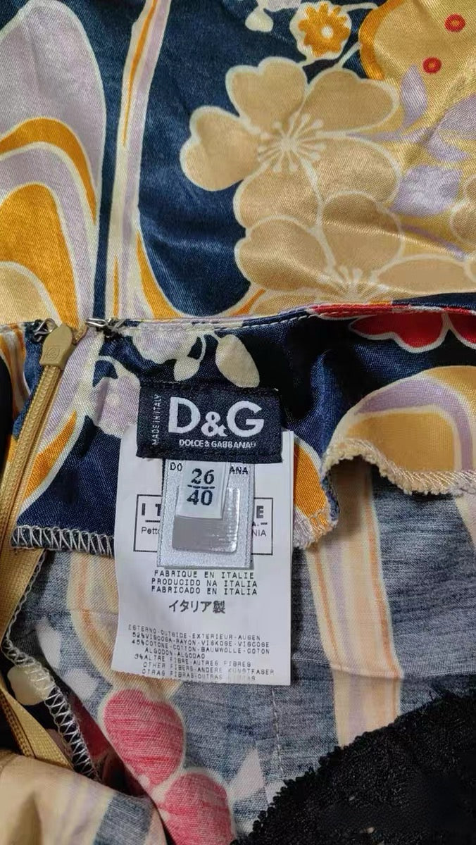 Dolce & Gabbana Y2K Runway Silk Oriental Print Lace Slip Dress – Rare Archive Corset Mini Dress