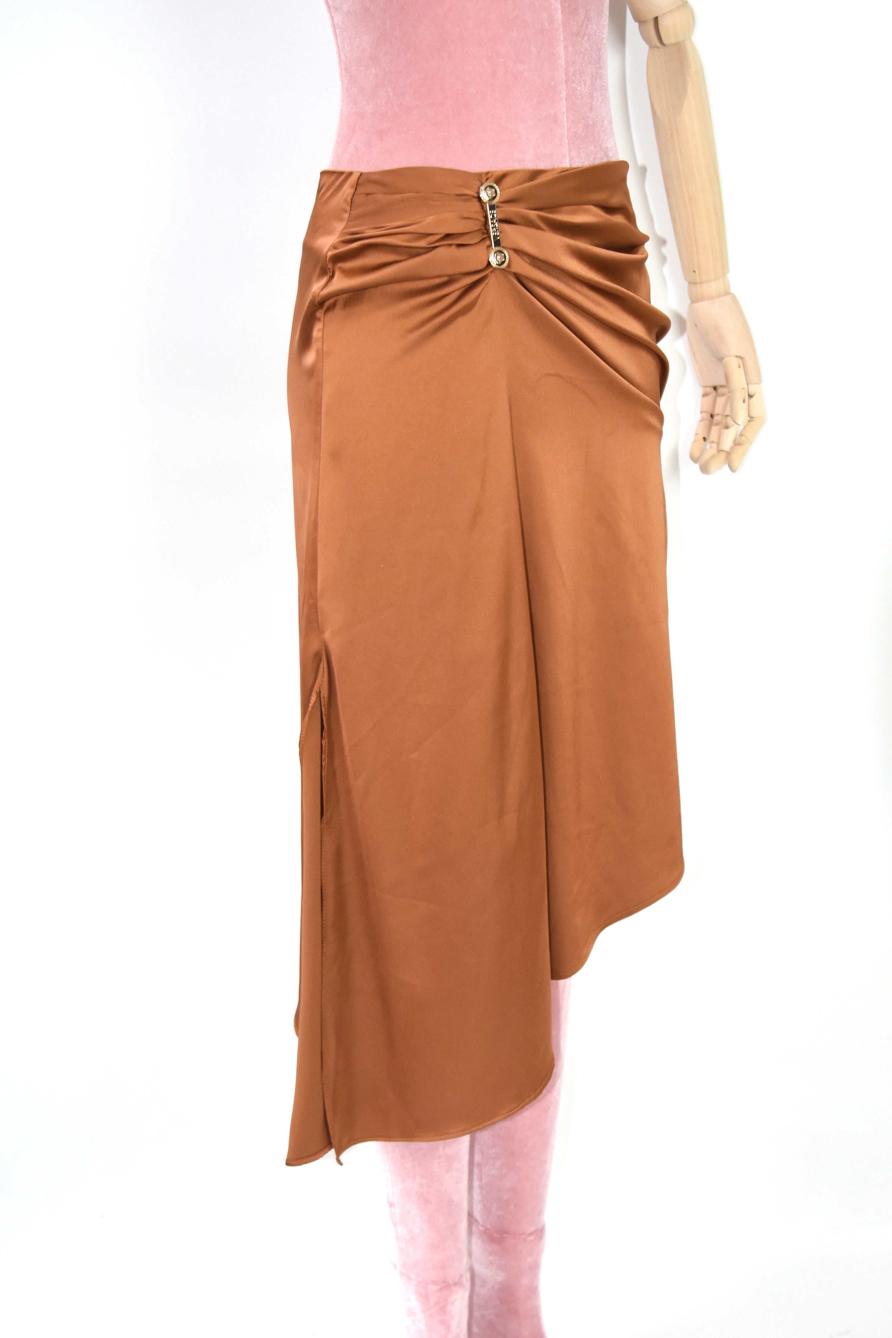 Versace Silk Draped Medusa Pin Skirt