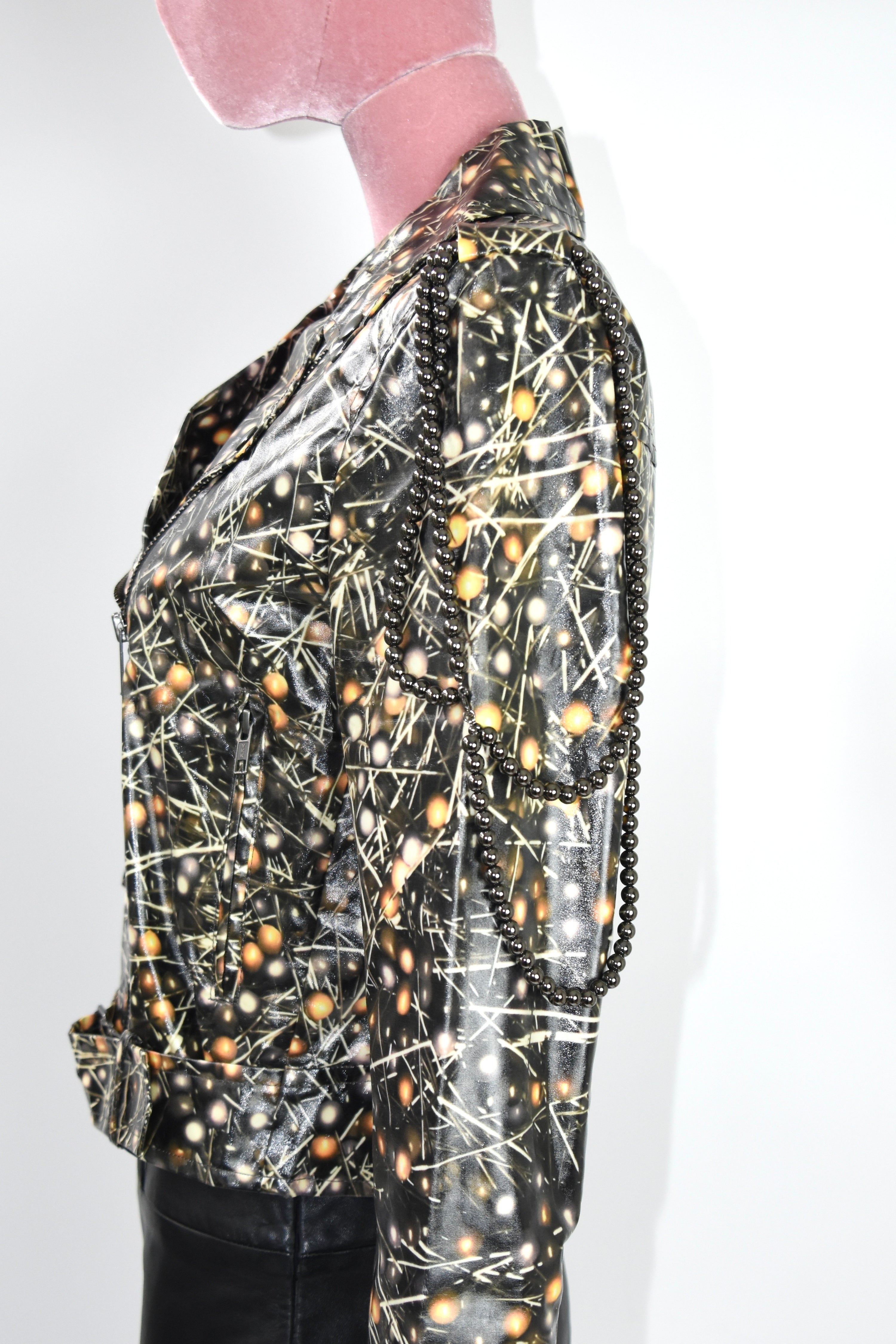Jean Paul Gaultier for Sept Premières “Abstract Atomic Print” Moto Jacket – Women’s Size 38 (Brand New)