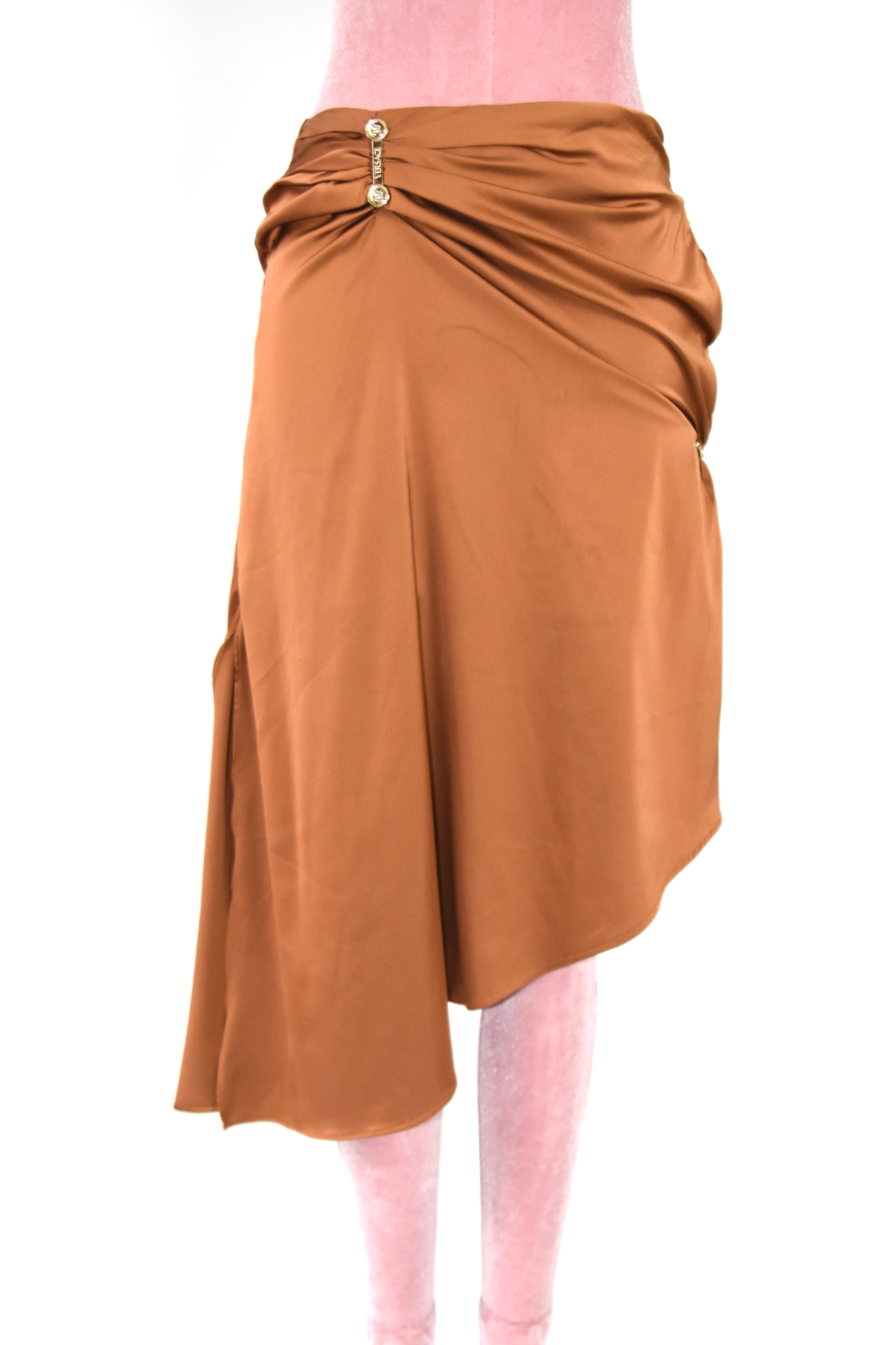 Versace Silk Draped Medusa Pin Skirt