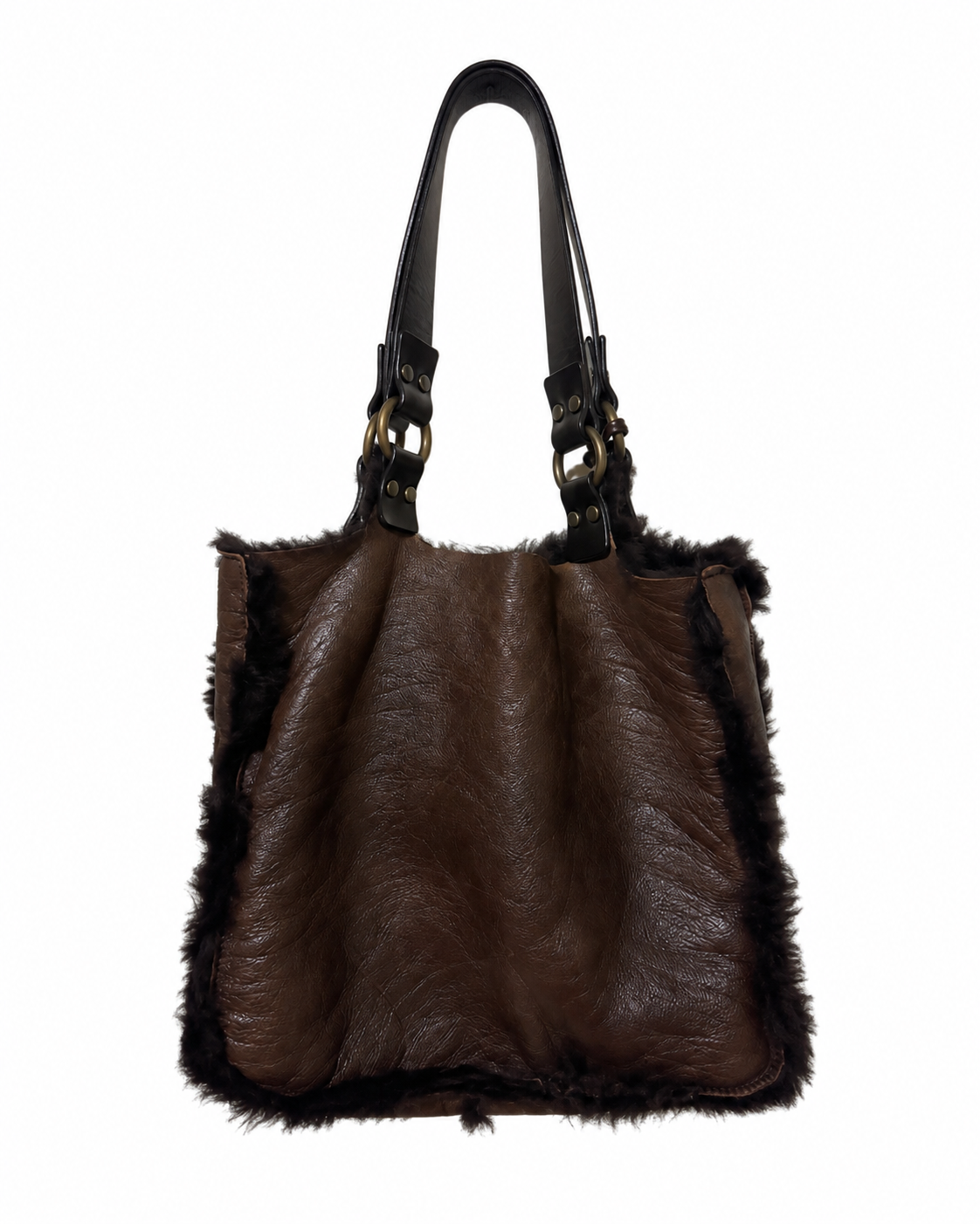 Vintage Dolce &amp; Gabbana Rare Shearling &amp; Leather Butterfly Eyelet Tote Bag – Y2K Archive