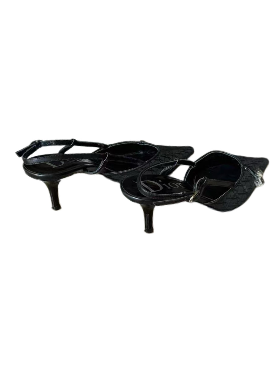 CHRISTIAN DIOR BY JOHN GALLIANO Rare Black Oblique Dice Monogram Pointed-Toe Slingback Heels