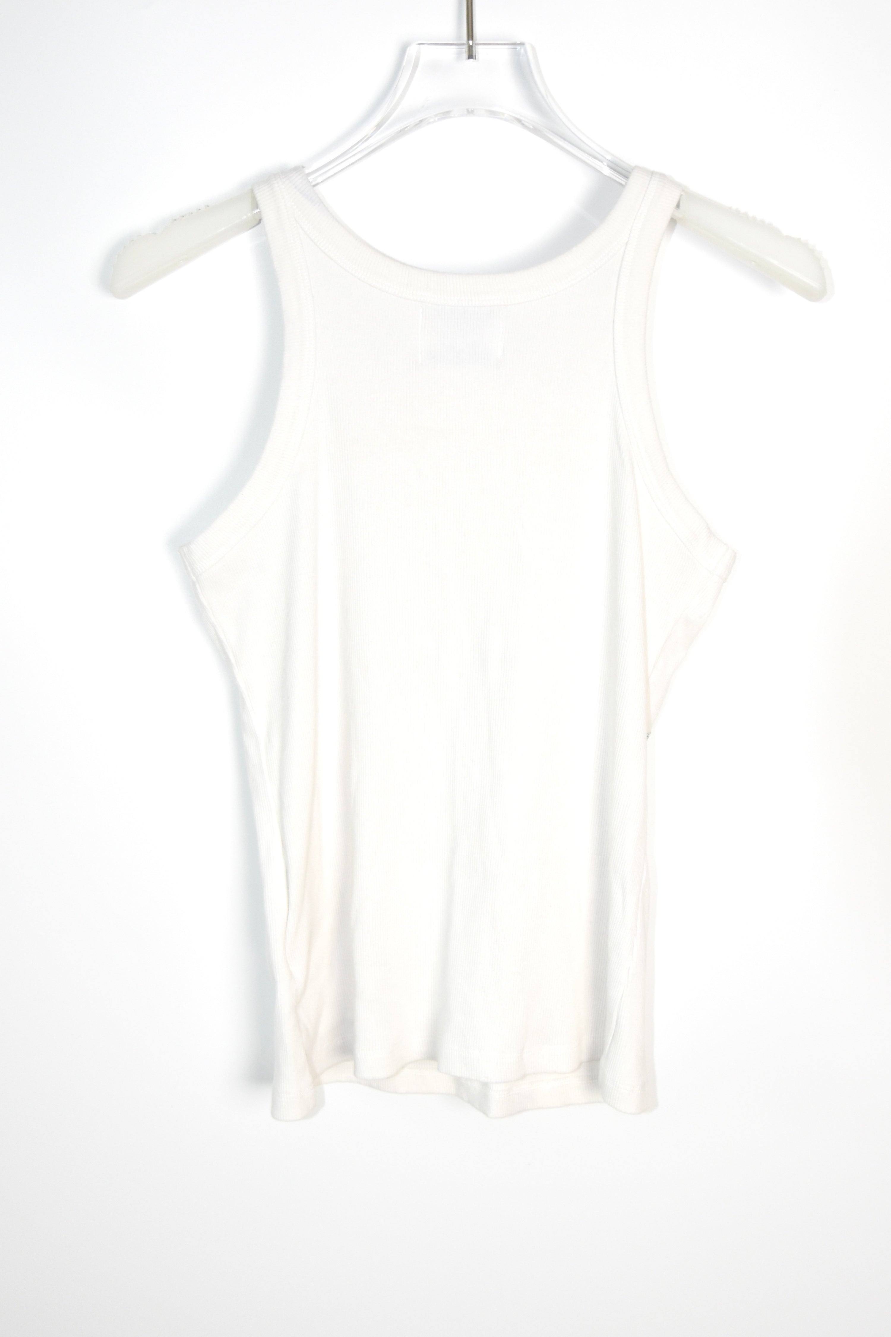 SorryBabe White Rhinestone Star Tank Top Y2K Sparkle Ribbed Vest