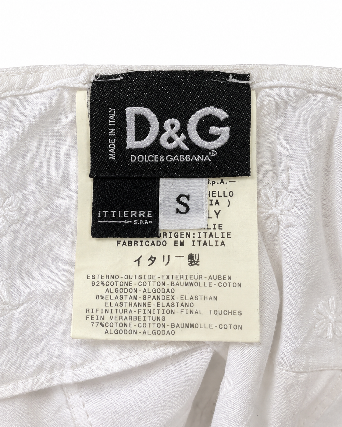 Dolce & Gabbana Vintage Sport Top – White Ruffle V-Neck T-Shirt with Embroidered Back Detail