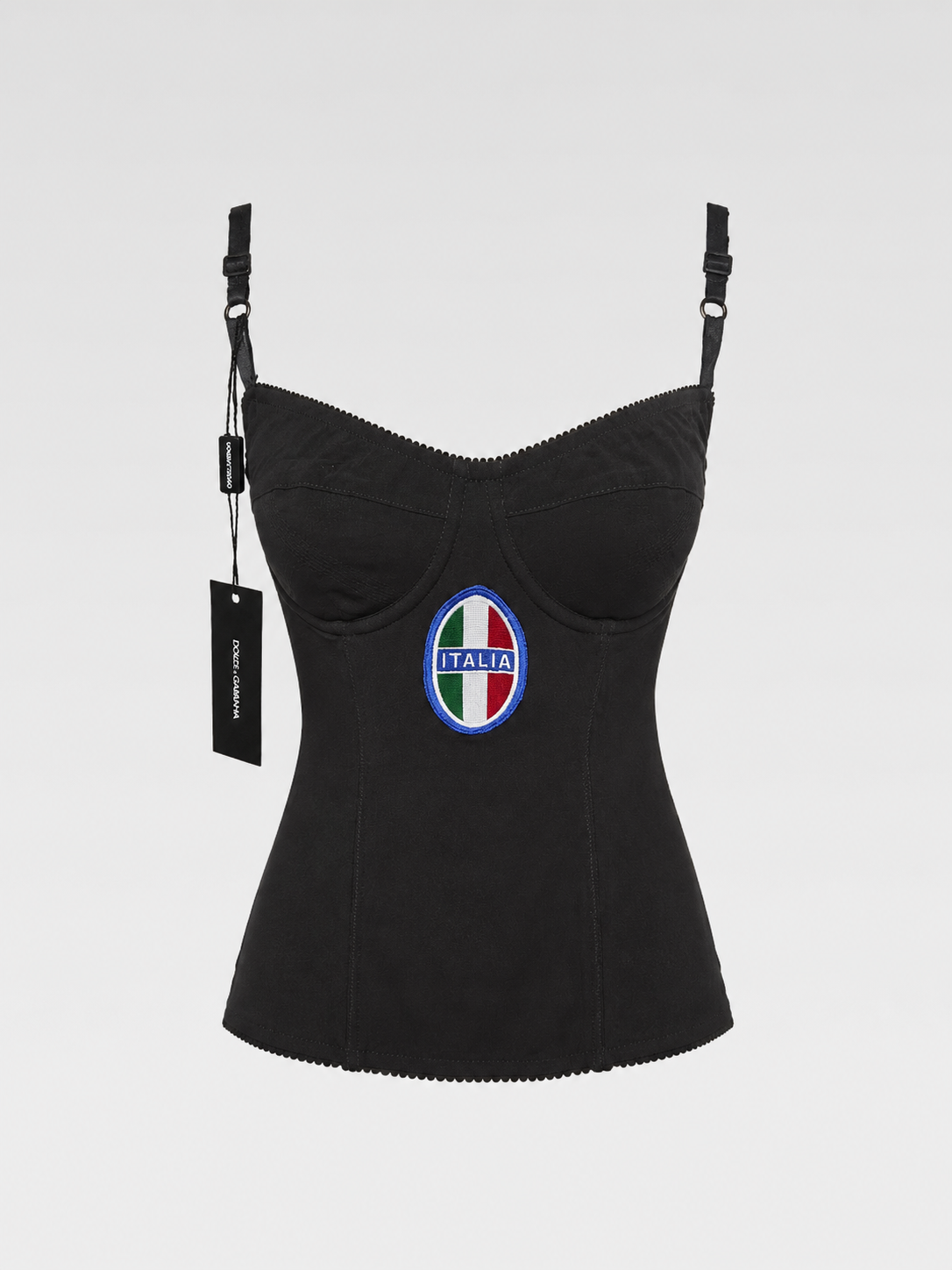 Dolce & Gabbana Silk Boned Corset Bustier Top Italia Patch Vintage Rare Piece