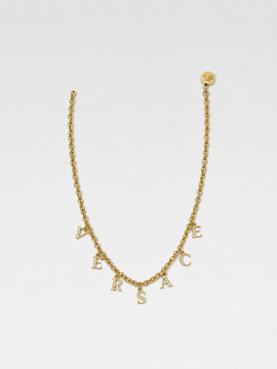VERSACE Rhinestone Logo Gold Chain Necklace