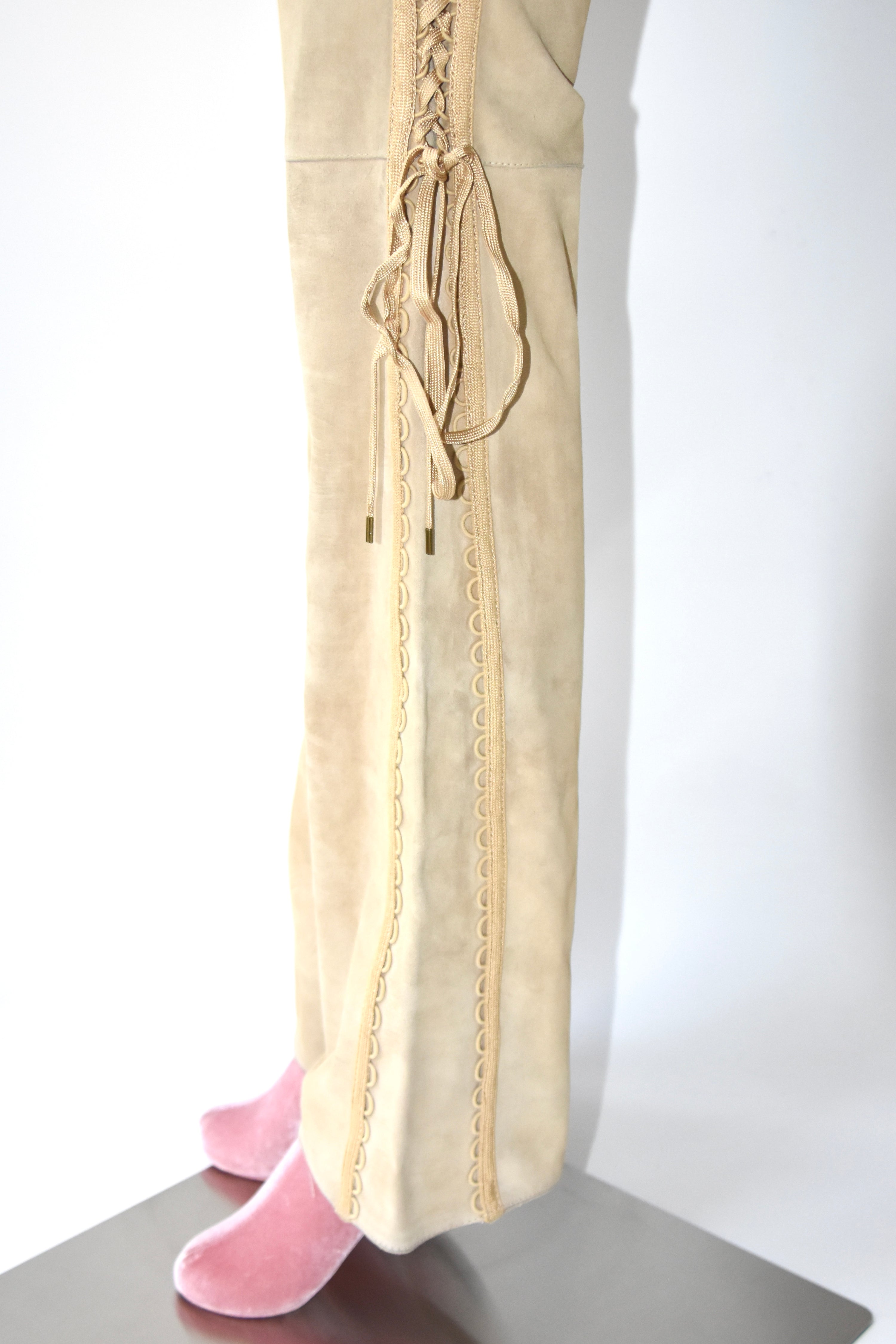 Christian Dior by John Galliano Suede Lace-Up Flared Trousers
