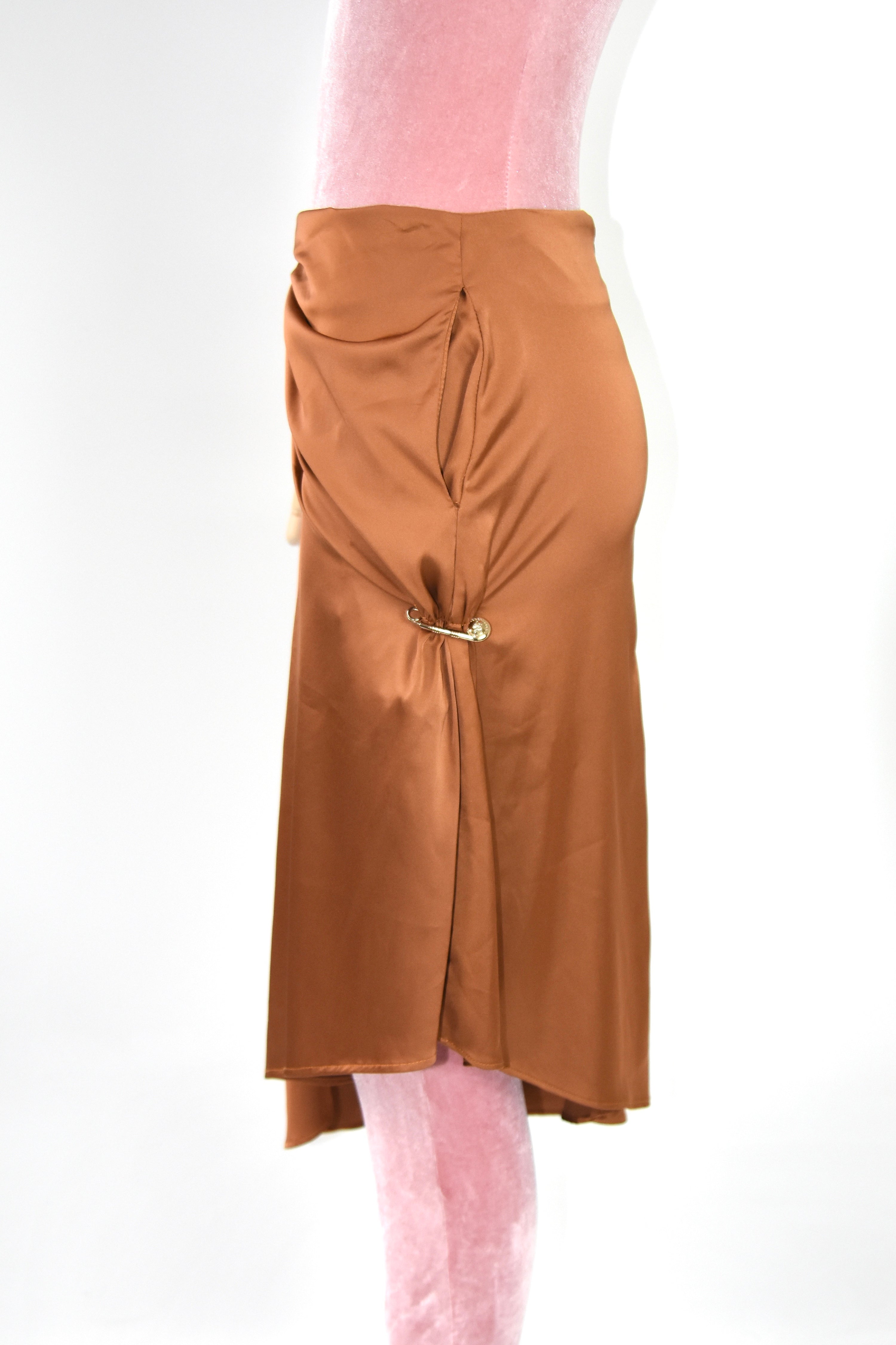 Versace Silk Draped Medusa Pin Skirt