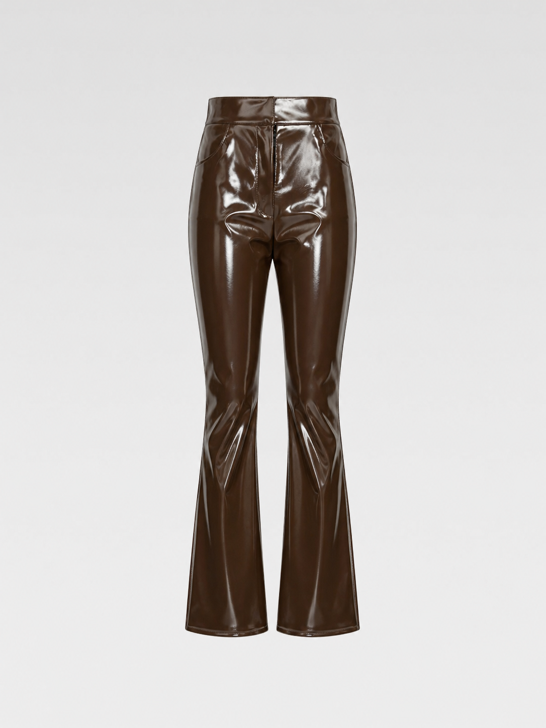 Christopher Kane Brown High-Gloss Vinyl Trousers – Runway-Inspired Sculptural Silhouette