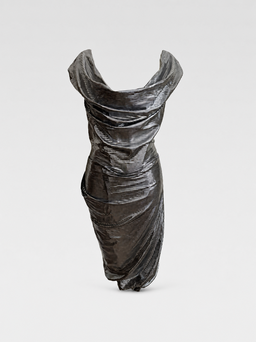 Vivienne Westwood Red Label Metallic Silver Corset Dress Draped Evening Gown Rare Size L