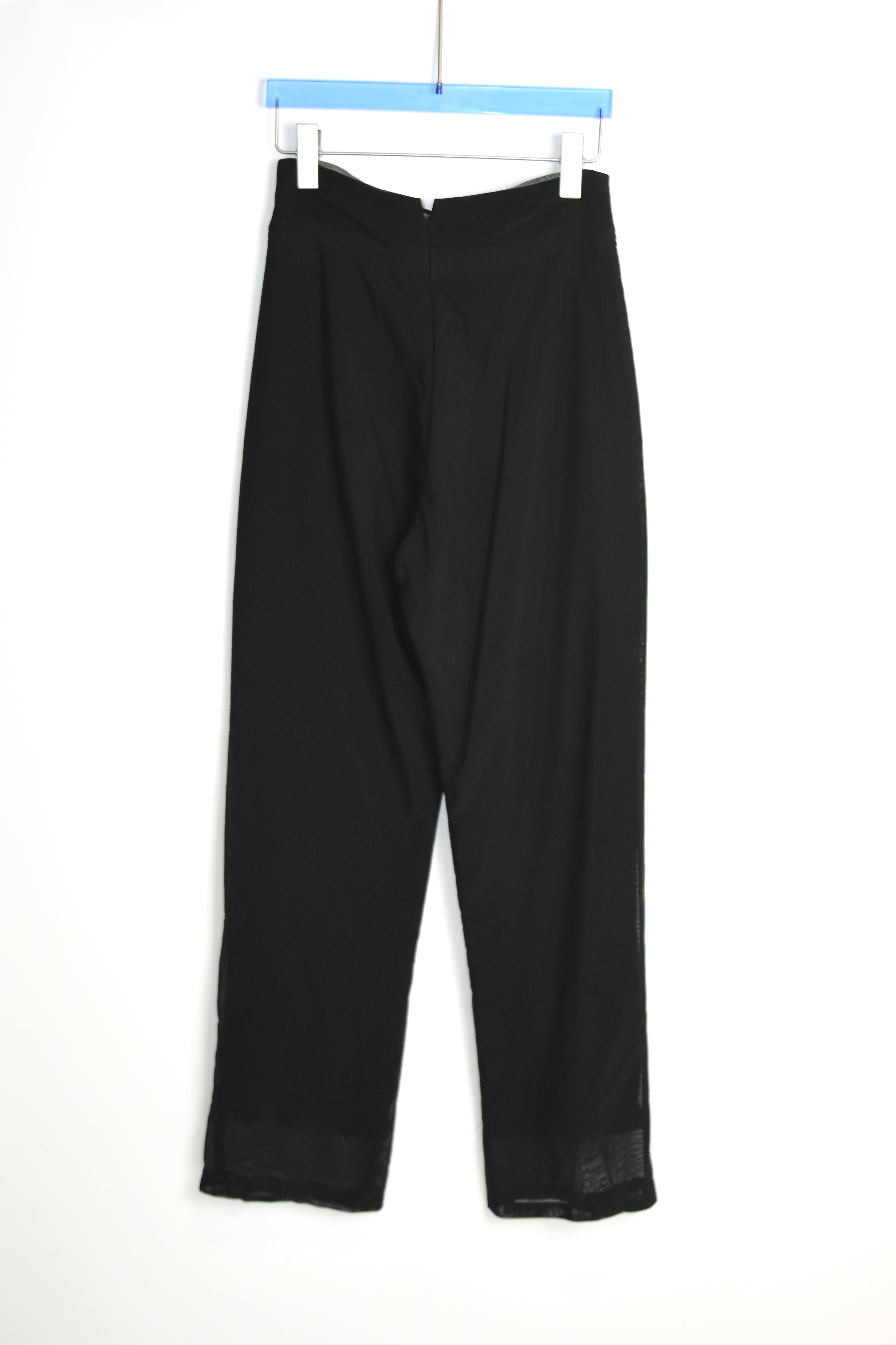 Yohji Yamamoto NOIR Vintage Double-Layer Sheer Mesh Trousers – Size 2 Black Wide-Leg Pants (Made in Japan Archive)