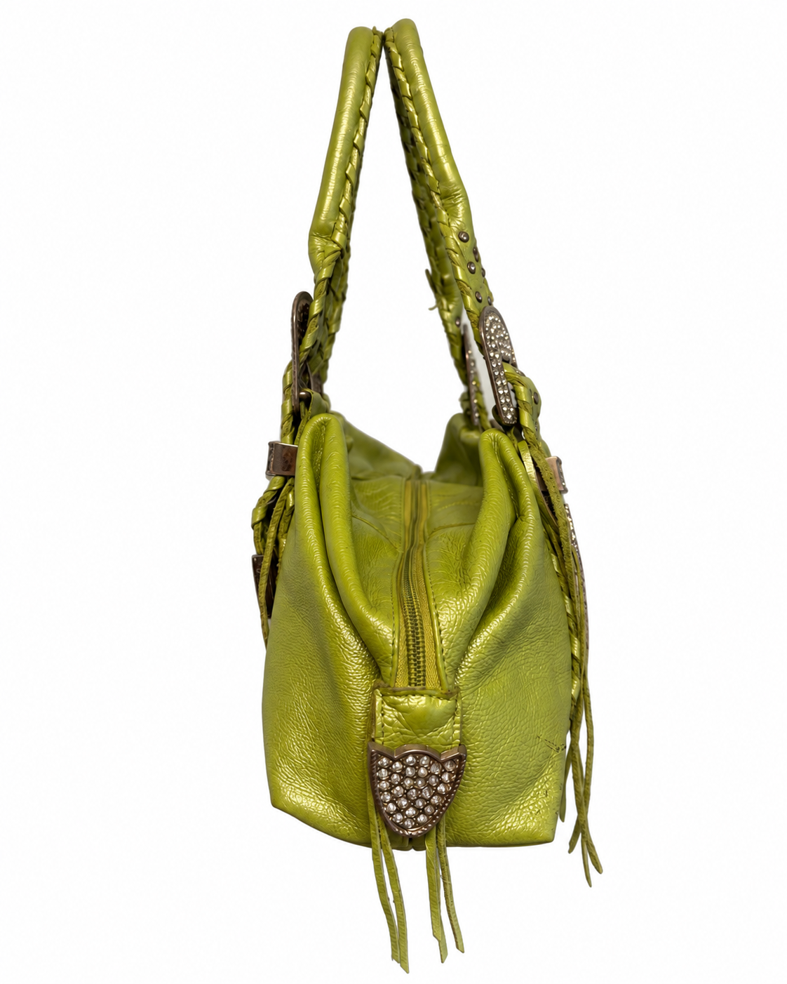 Charm & Luck Rare Y2K Studded Fringe Leather Shoulder Bag