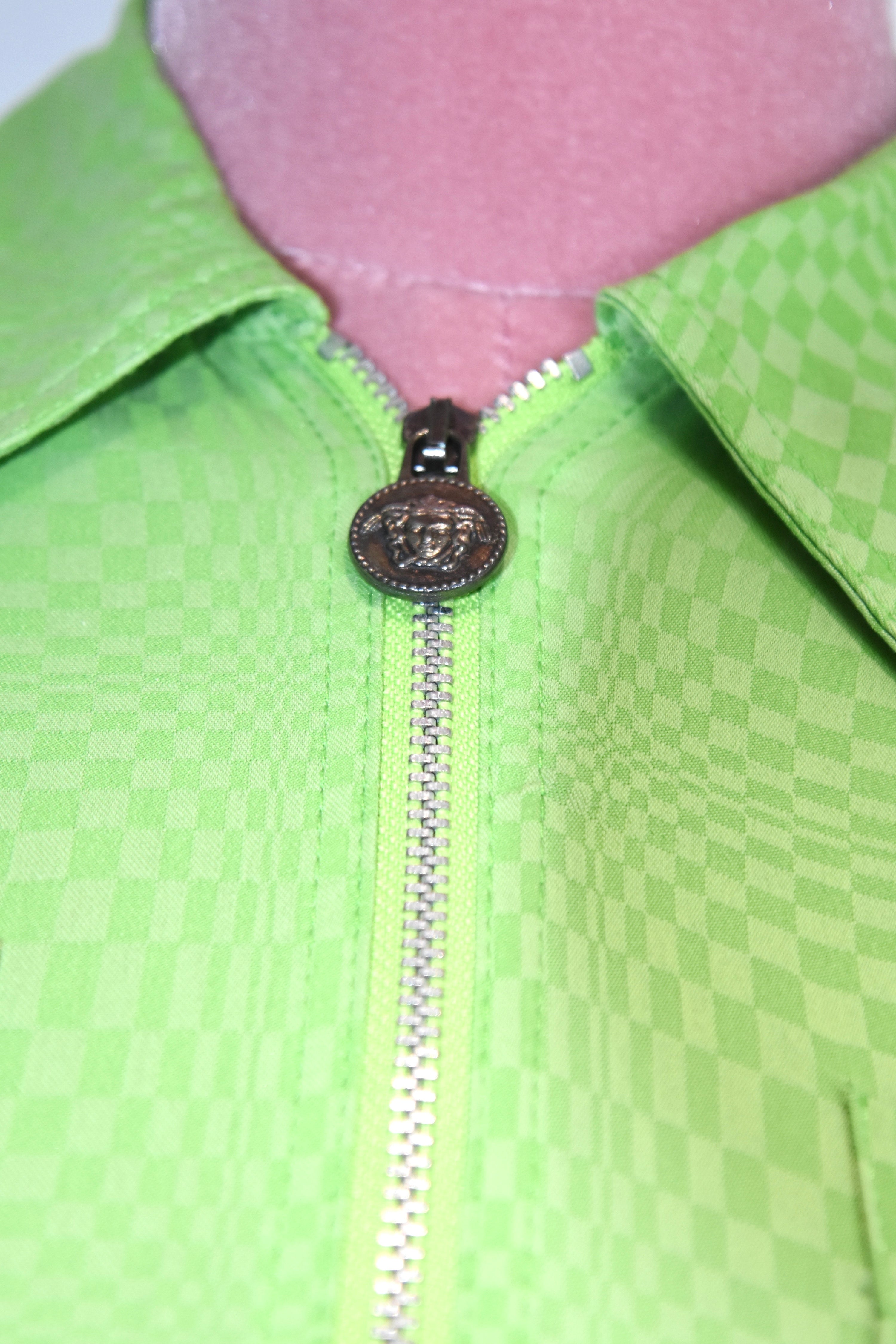 Versace Jeans Couture Green Checkered Zip-Up Sleeveless Mini Dress – Y2K Vintage Italy