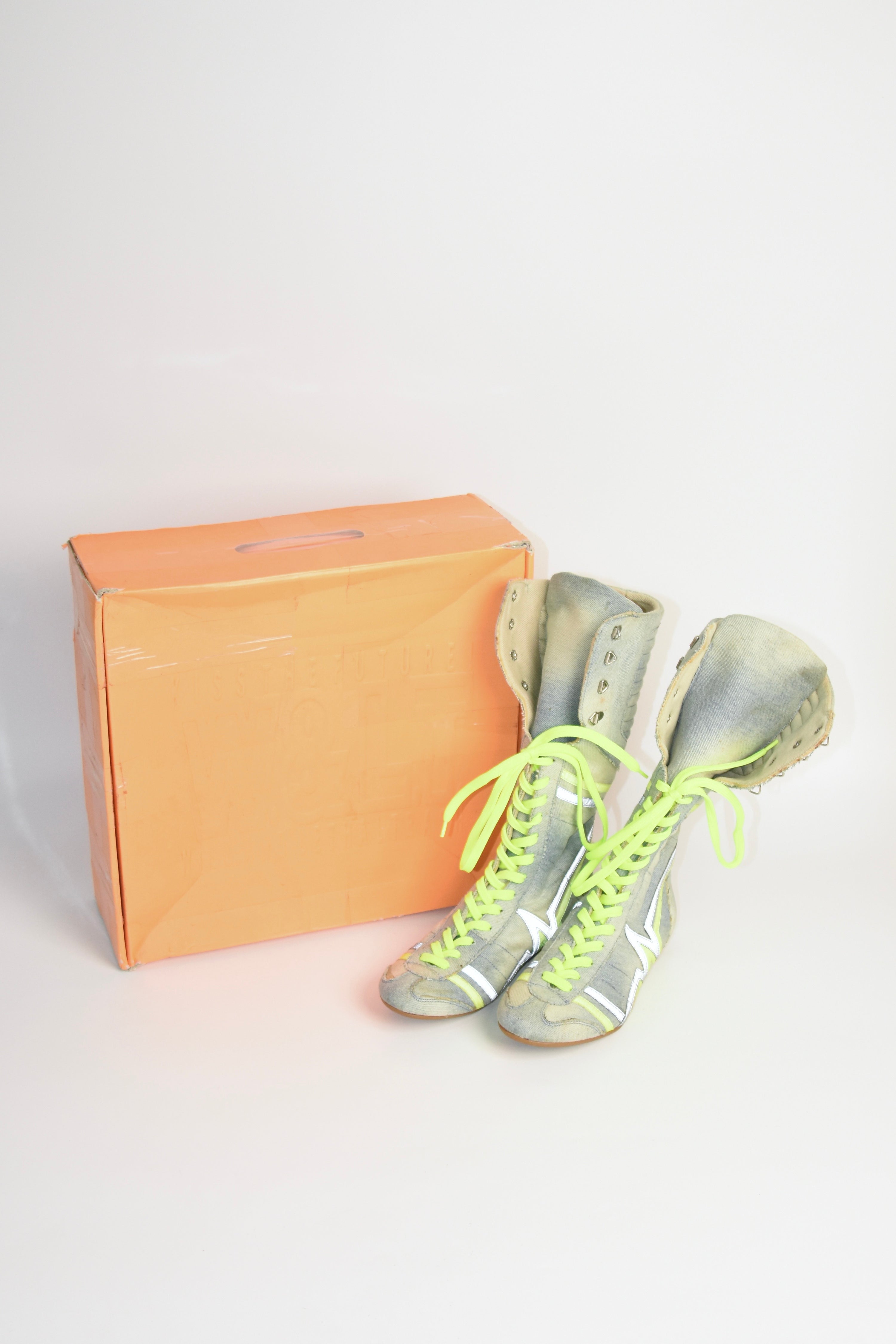 Walter Van Beirendonck “W&LT – Wild & Lethal Trash” Neon Lace High-Top Boots — Deadstock, with Original Box