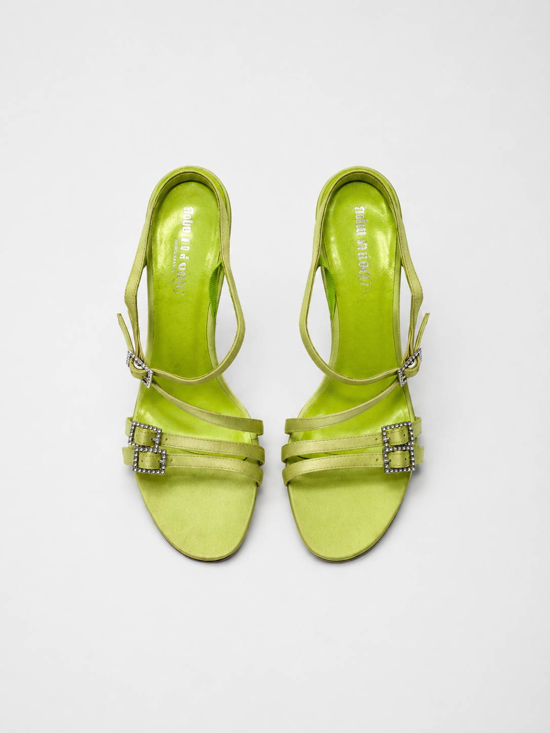 John Galliano Vintage Lime Green Satin Crystal Buckle Heeled Sandals Size 37 Rare Archive