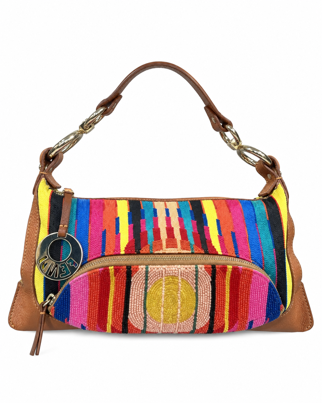 Fendi Vintage Rainbow Beaded Embroidered Shoulder Bag – Rare 1998–2002 Archive